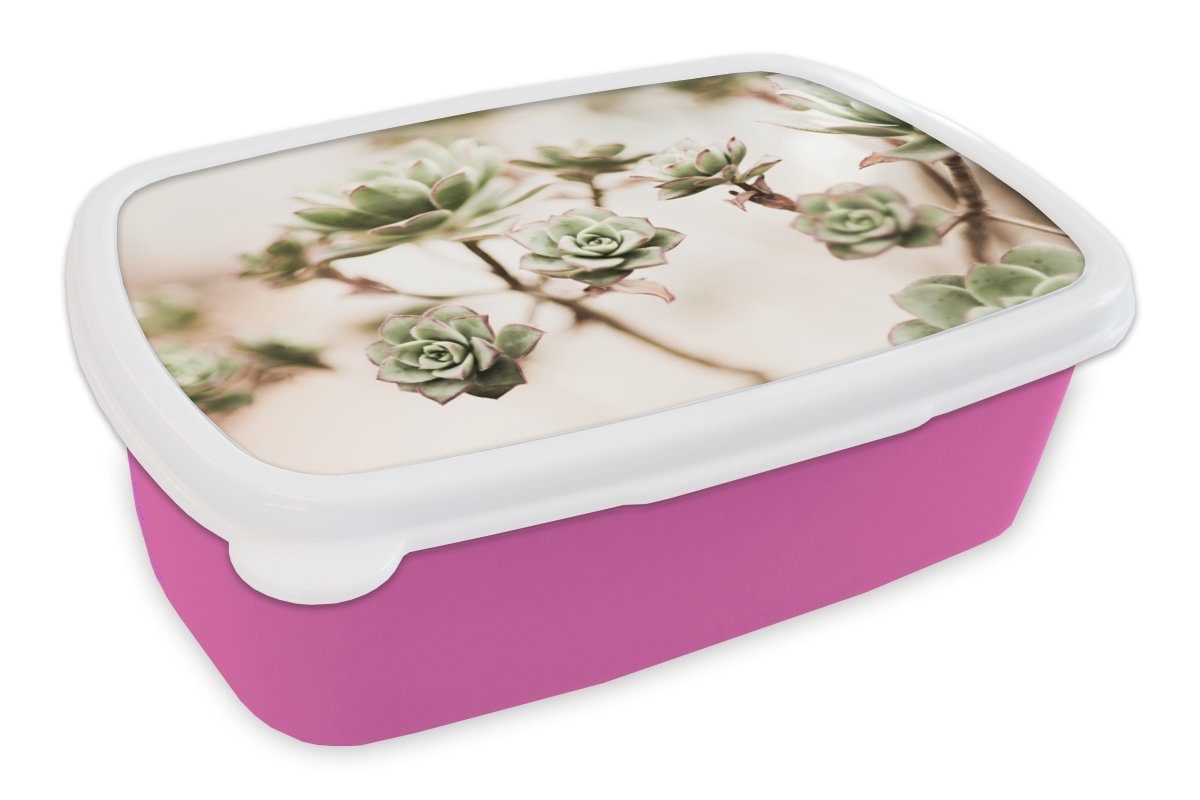 MuchoWow Lunchbox Blumen - Vetplant Kunststoff rosa Erwachsene, Kinder, - Brotdose (2-tlg), Kunststoff, Mädchen, Snackbox, Brotbox Zweige, für