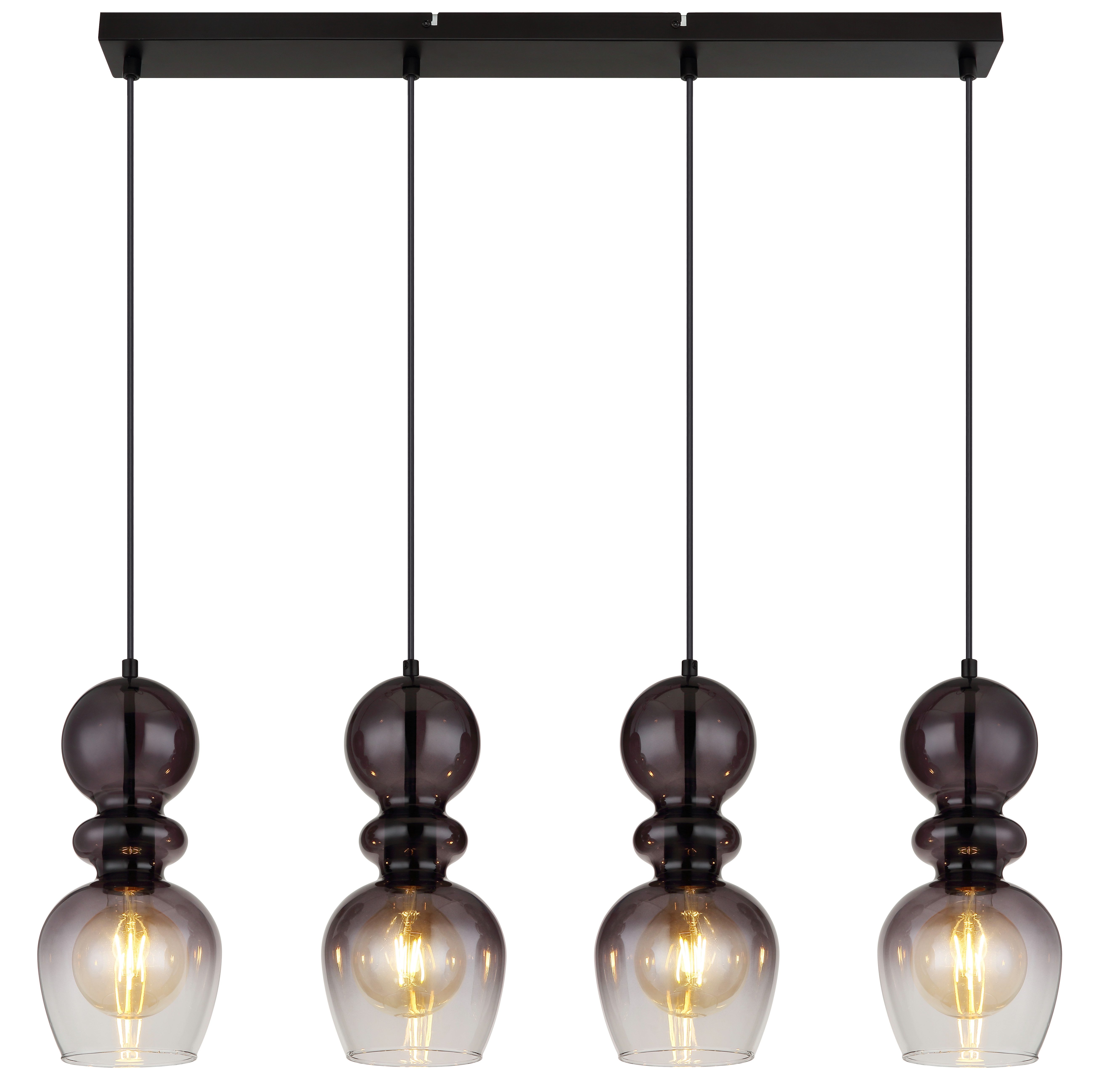 GLOBO LIGHTING Hängeleuchte CLARITY, ohne Leuchtmittel, Hängelampe/Schlafzimmer/Wohnzimmer/schwarz/ 4 bauchige Gläser