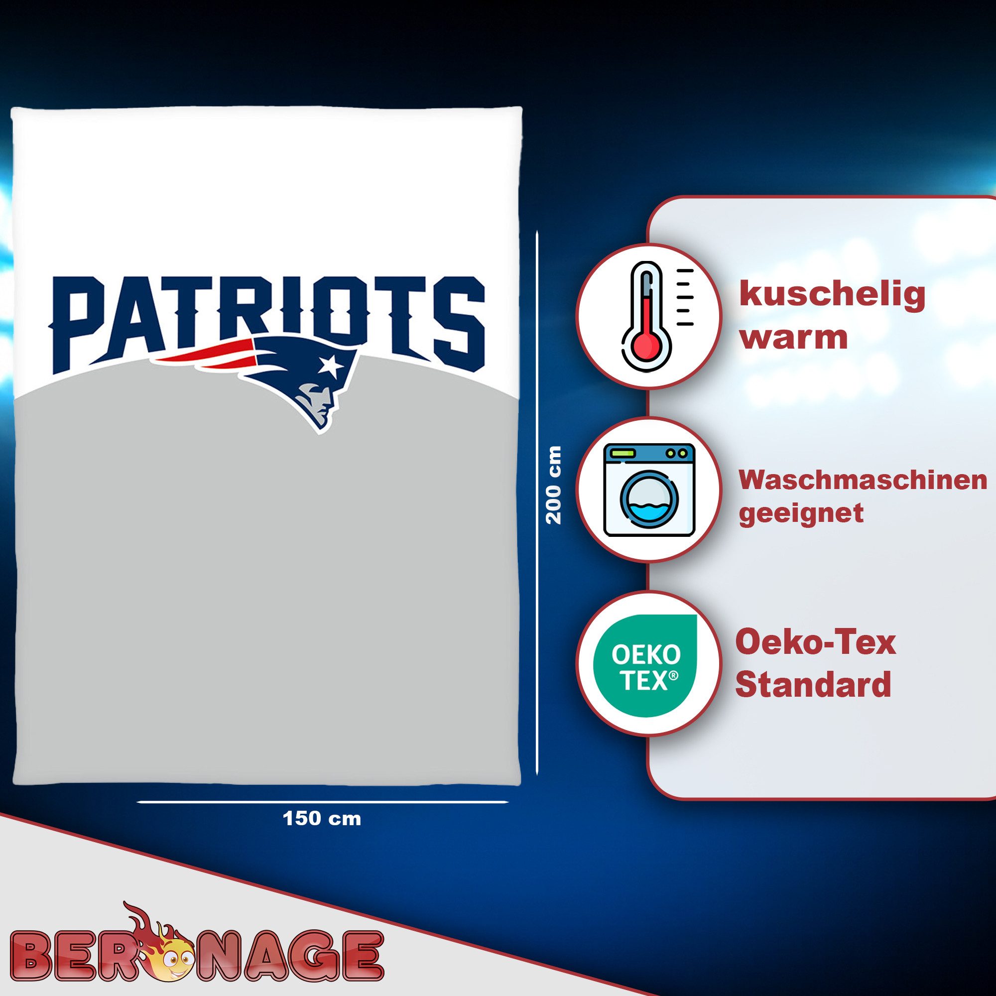 Wohndecke NFL New England Patriots Decke 150x200 cm Wellsoft Kuscheldecke, günstig online kaufen