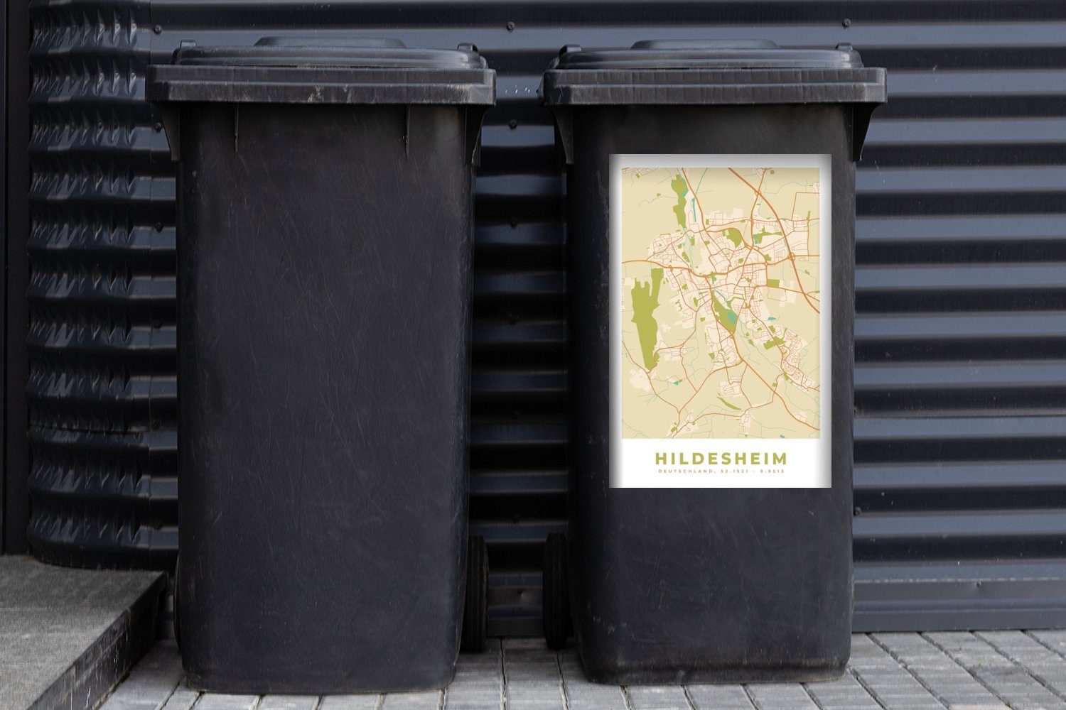 Mülleimer-aufkleber, - - (1 Container, Karte Abfalbehälter Hildesheim Jahrgang Sticker, Wandsticker - Mülltonne, Stadtplan St), MuchoWow