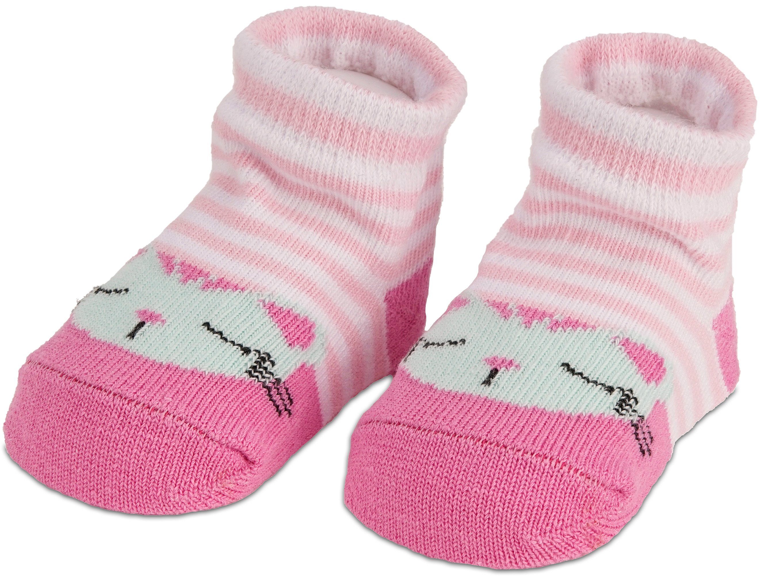 BRUBAKER Socken Babysocken für Mädchen 0-12 Monate (4-Paar, Baumwollsocken mit Katzen Motiven Pink/Rosa) Baby Geschenkset für Neugeborene in Geschenkverpackung  – Bild 3 von 5