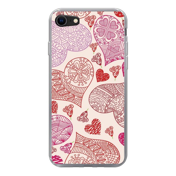 MuchoWow Handyhülle Eine Illustration mit rosa und roten Herzen Handyhülle Apple iPhone SE (2020) Smartphone-Bumper Print Handy