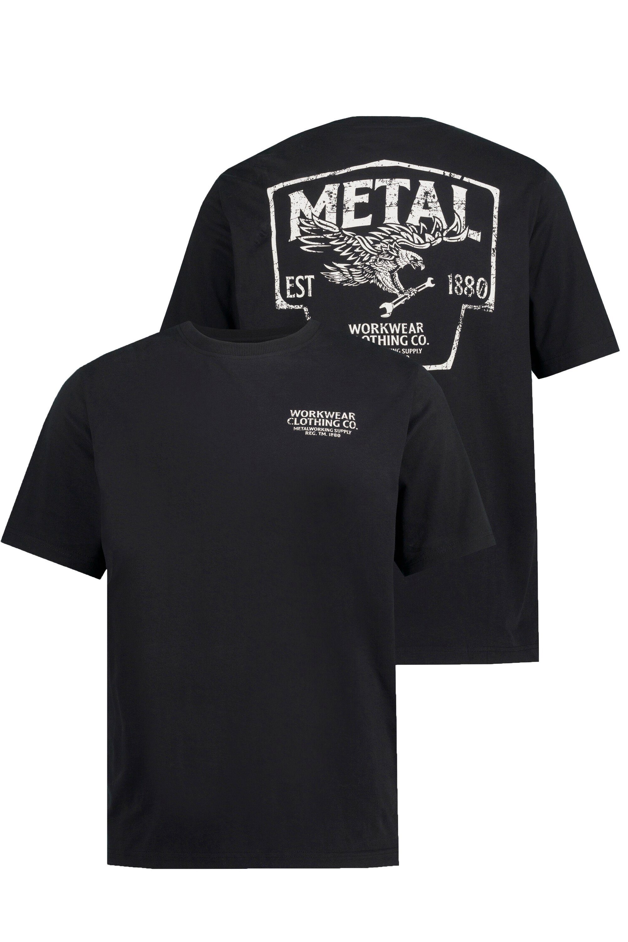JP1880 T-Shirt T-Shirt Workwear Halbarm Rückenprint Metal