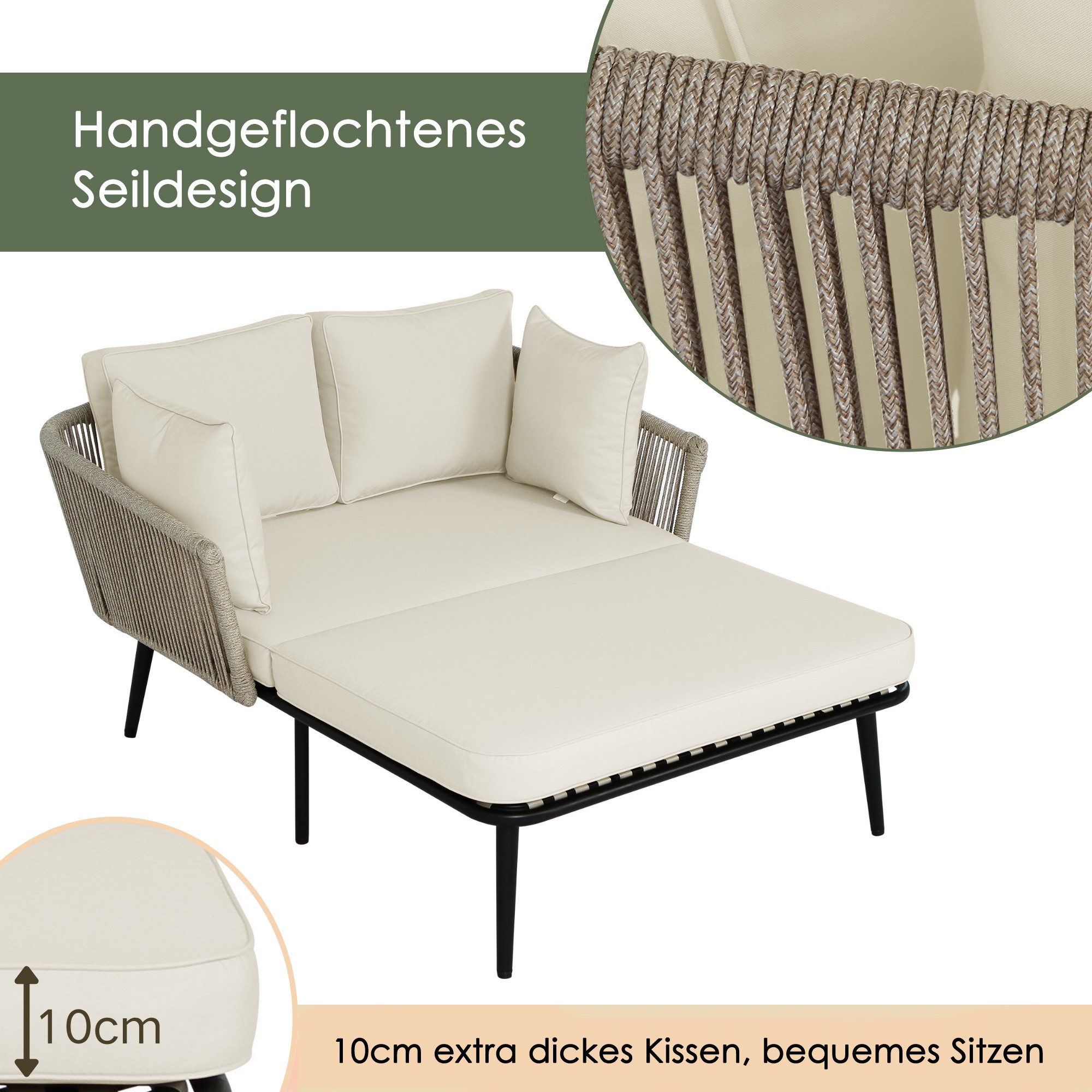 Merax Loungebett, mit Stahlrahmen und Kissen,Gartenliege,Gartenlounge,Gartenmöbel