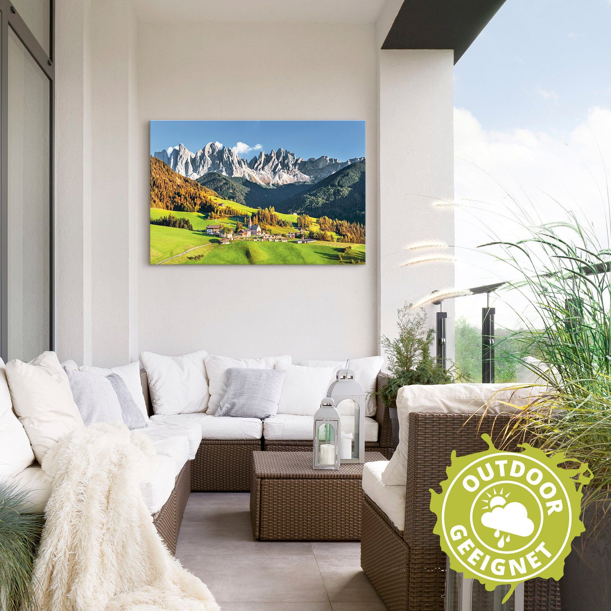 Artland Wandbild »Alpen Berge Santa Maddalena«, Berge & Alpenbilder (1 Stück), in vielen Größen & Produktarten - Alubild / Outdoorbild für den Außenbereich, Leinwandbild, Poster, Wandaufkleber / Wandtattoo auch für Badezimmer geeignet-HomeTrends