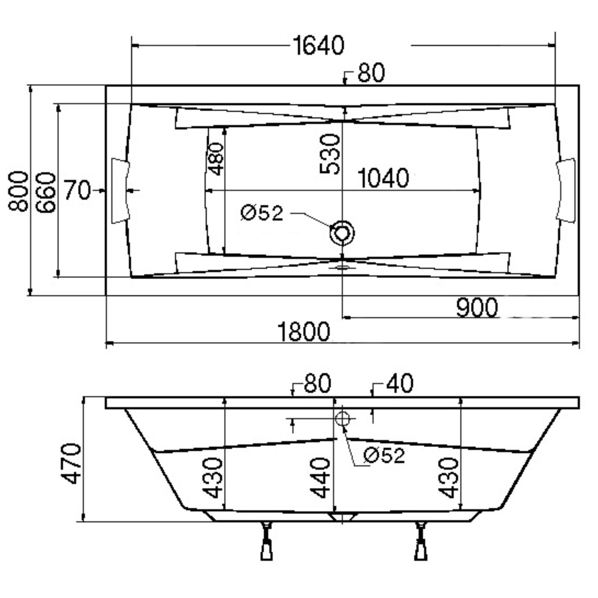 Schulte Badewanne Idro, (Komplett-Set), 180x80 cm Sanitäracryl Weiß Komplett-Set mit Fußgestell und Ablauf