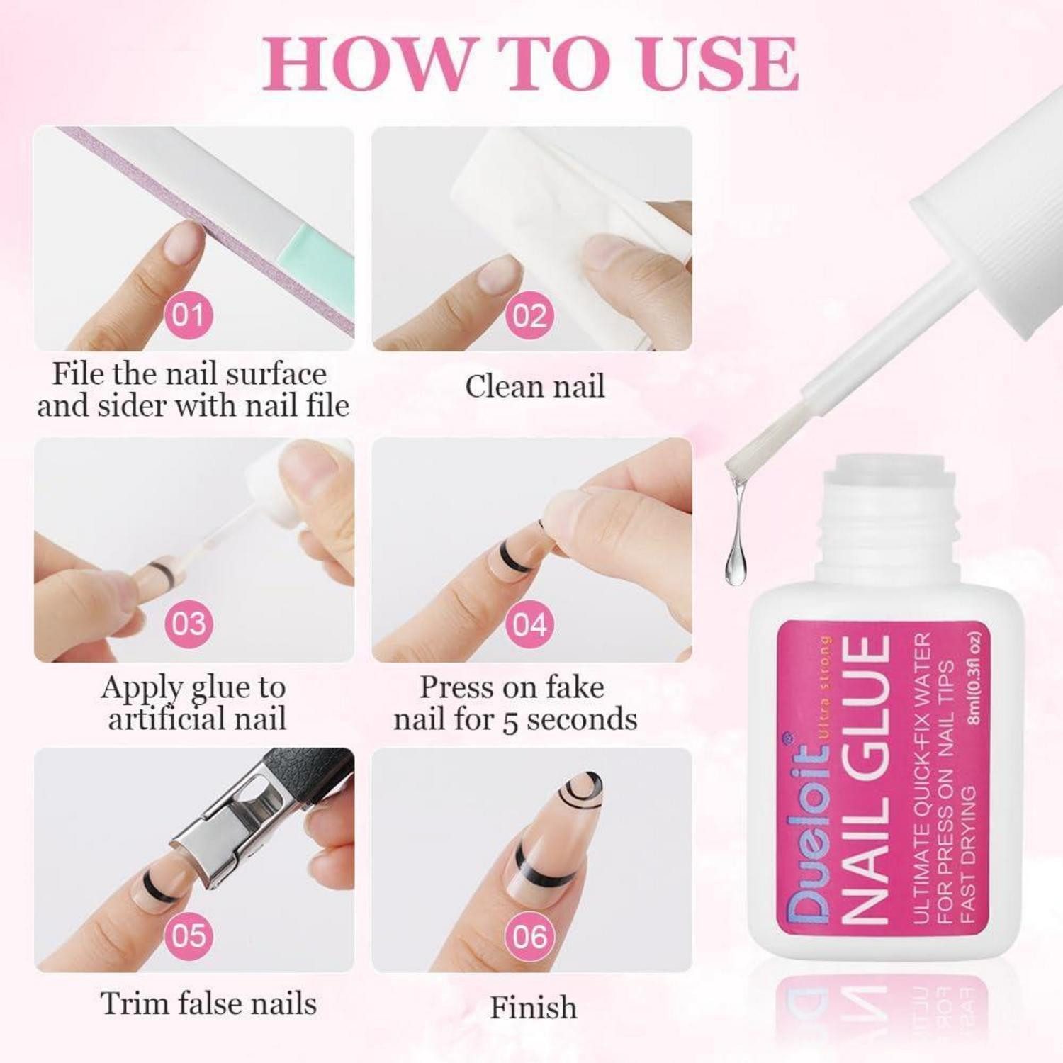 LuxusKollektion Nageldesign Zubehör Nagelkleber Extra Stark Schnelltrocknend Pinsel 8ml Nagelkleber – Bild 2 von 5