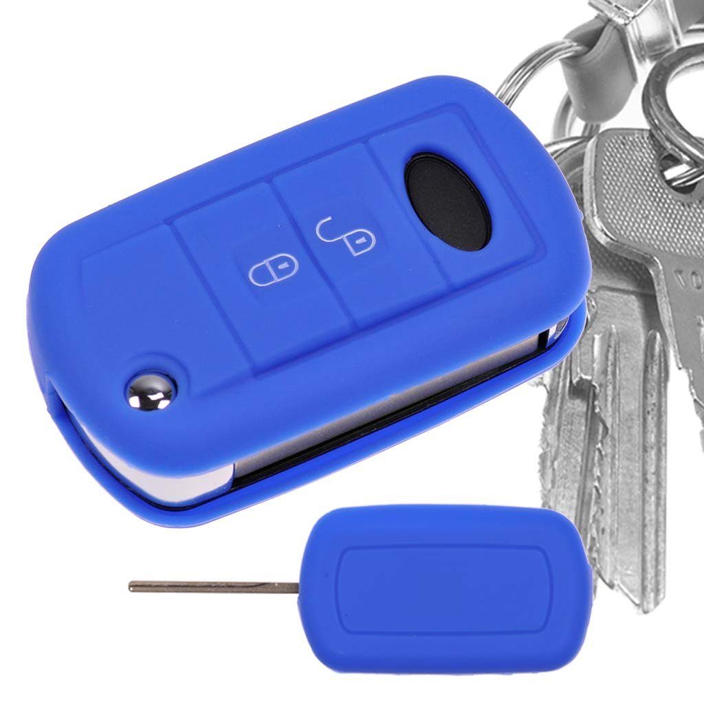 mt-key Schlüsseltasche Autoschlüssel Softcase Silikon Schutzhülle Blau, für Land Rover Range Rover Sport LS Dicsovery III 2 Tasten Schlüssel