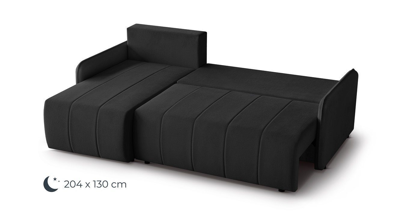 Beautysofa Ecksofa CAPRI modernes Sofa mit Schlaffunktion und Bettkasten, stilvolles Wohnzimmer-Ecksofa, Liegefläche 130×204 cm, universelle Ottomane