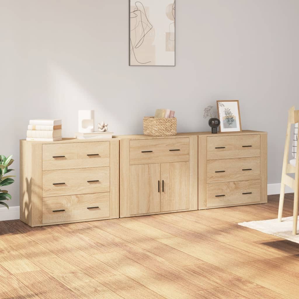 vidaXL Sideboard Sideboards 3 Stk. Sonoma-Eiche Holzwerkstoff (3 St)
