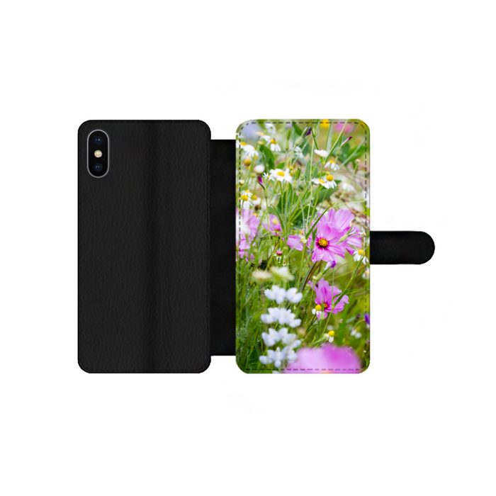 MuchoWow Handyhülle Blumen - Natur - Grün - Gras - Lila - Weiß Handyhülle Telefonhülle Apple iPhone Xs Max