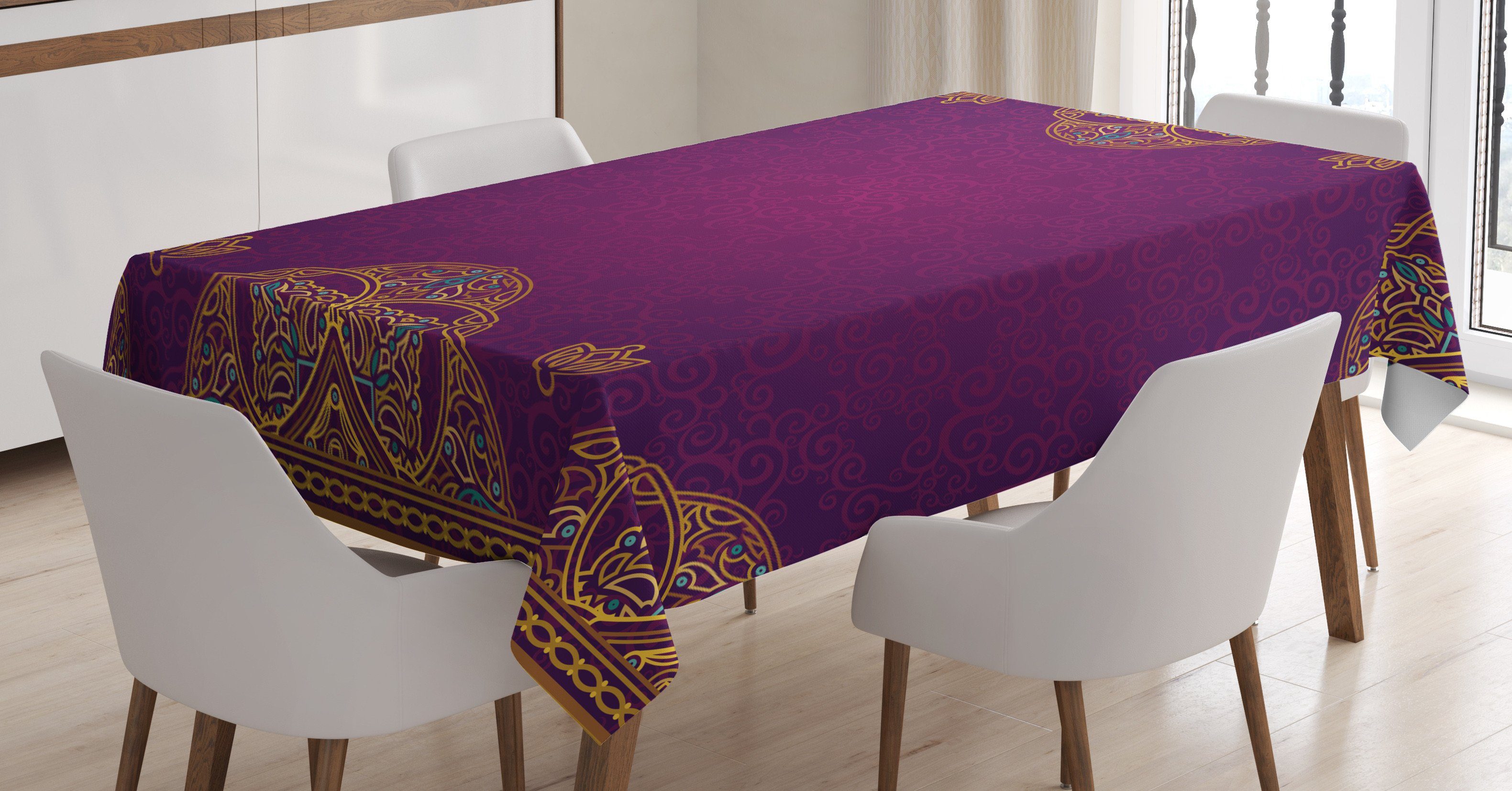 Abakuhaus Tischdecke Farbfest Waschbar Für den Außen Bereich geeignet Klare Farben, orientalisch Spitze-Art-Verzierung