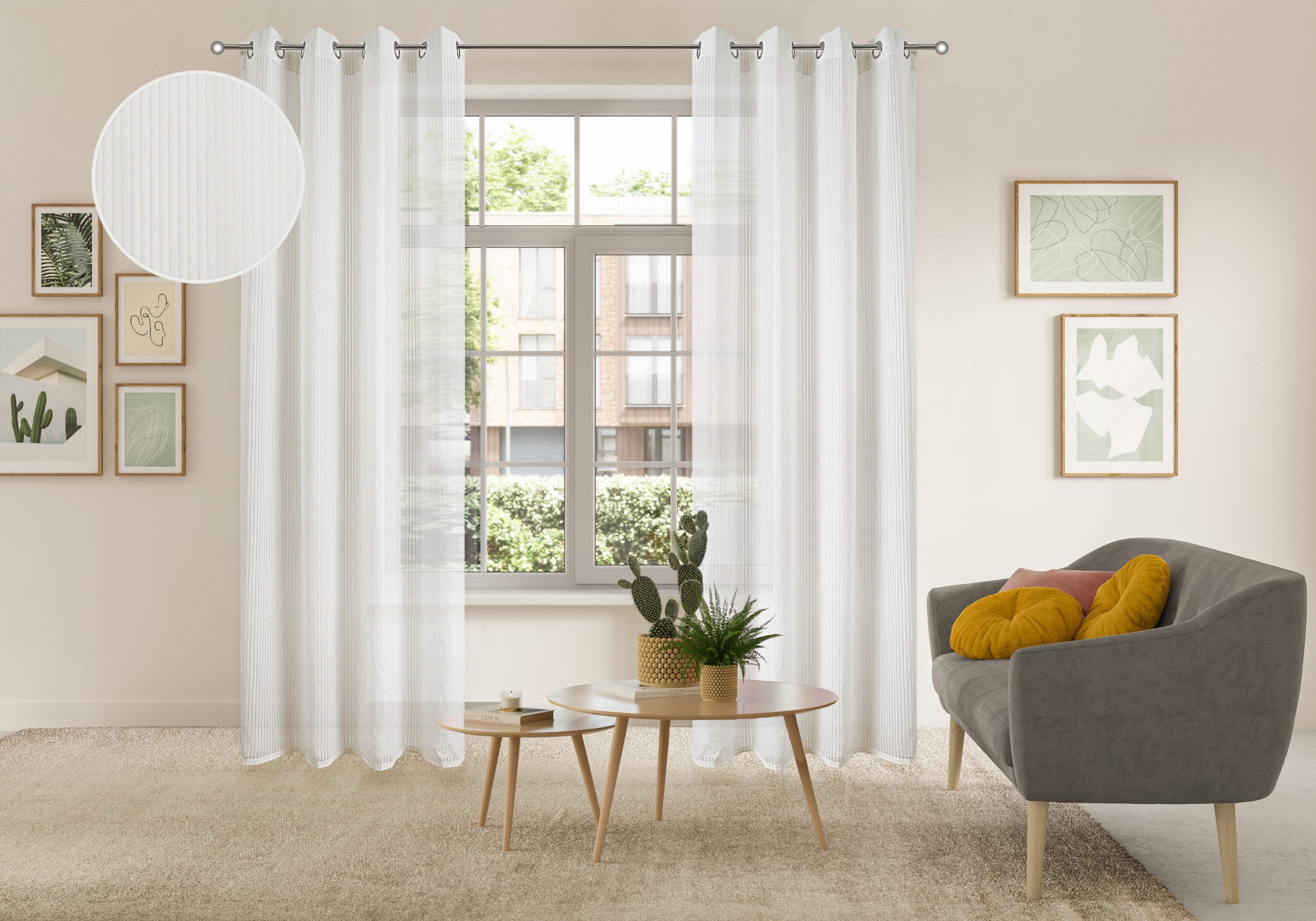 my home Gardine Mazi (1 St), Ösen, halbtransparent, 1 Schal, mit eingewebte günstig online kaufen