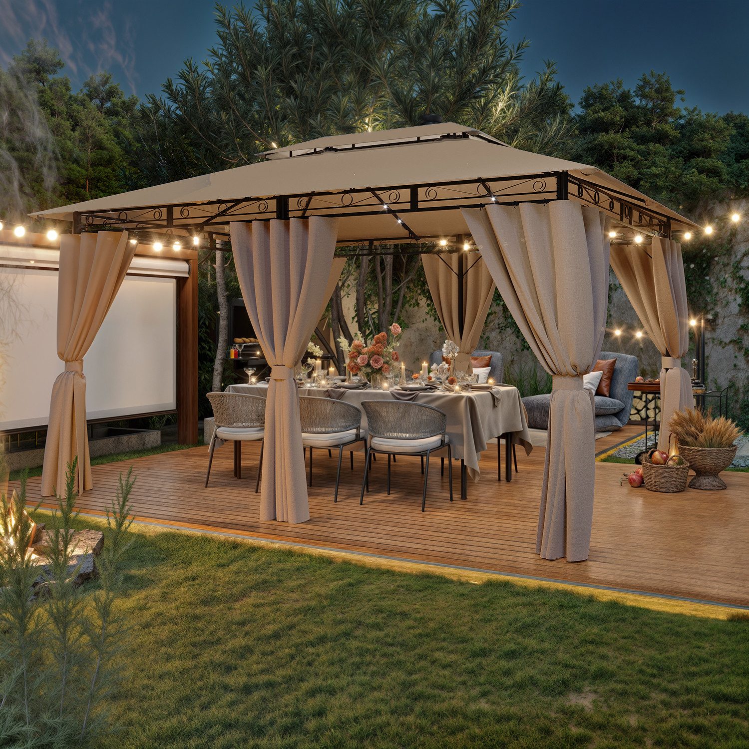 HOMALL Pavillon Winddicht und Wasserdicht, 300x300/300x400cm Pavillon für 4-8 Personen, mit 6 Seitenteilen, (mit LED-Beleuchtung(Akkus: 1 St) und ohne LED-Beleu – Bild 2 von 5