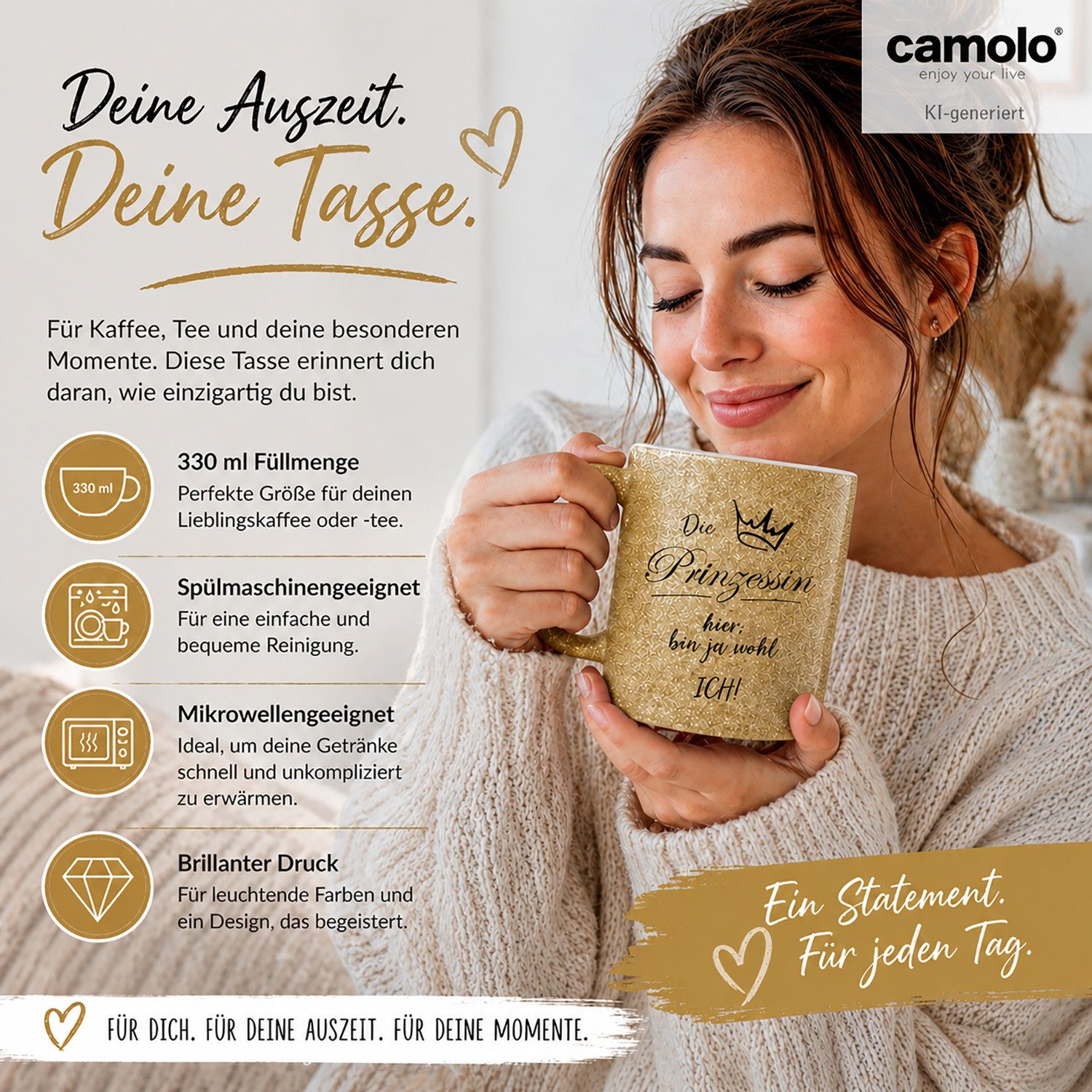 Camolo Tasse Glitzer Keramik Tasse - Die Prinzessin hier, bin ja wohl ich!, Keramik