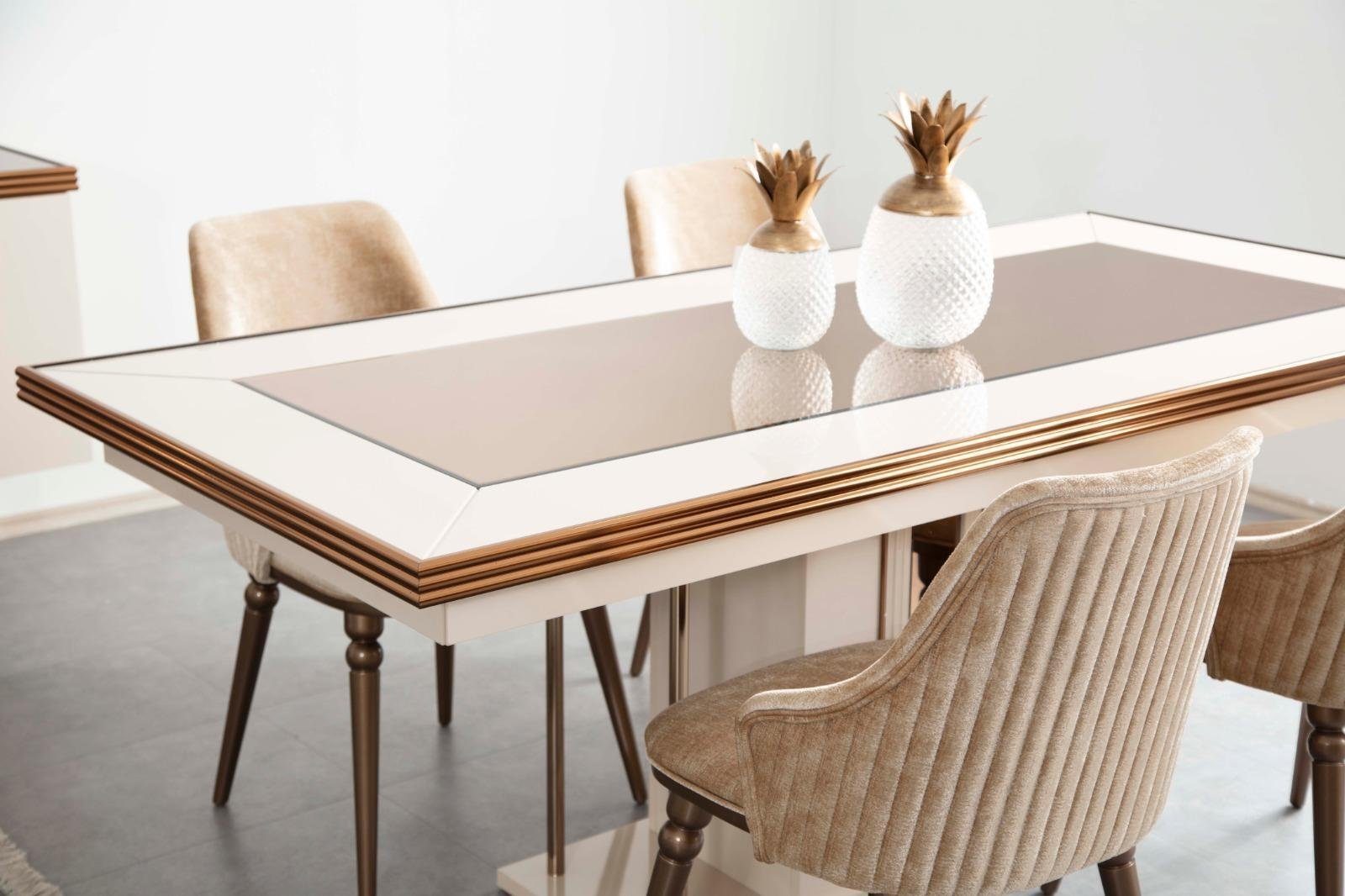 JVmoebel Esstisch Luxus Möbel Glastisch Küche Beige Esstisch Tischer Holztisch Designer