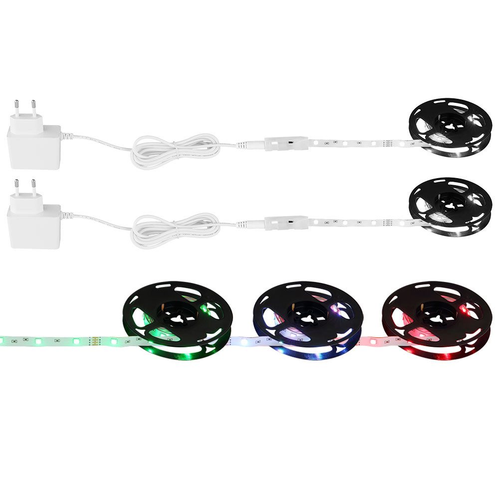 GLOBO LIGHTING LED Dekolicht, LED-Leuchtmittel fest verbaut, Farbwechsel, RGBW LED Band Lichtband dimmbar Fernbedienung Farbwechsel 2er Set