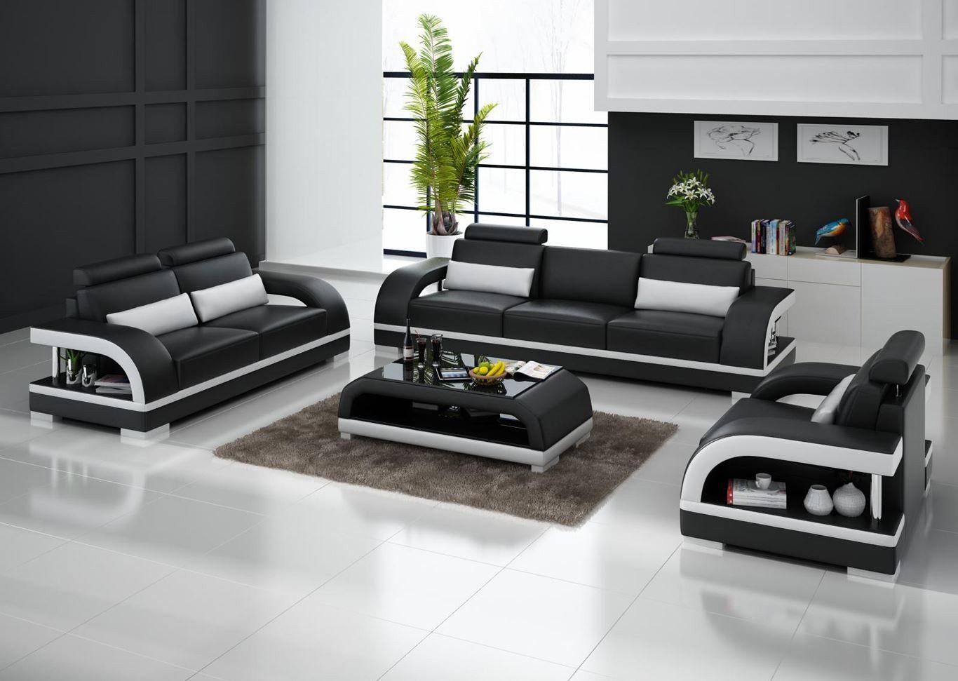 Europe JVmoebel 3+1+1 Sofagarnitur in Sofa Moderne Design, Sitzer Ledersofas Garnituren Schwarz Made