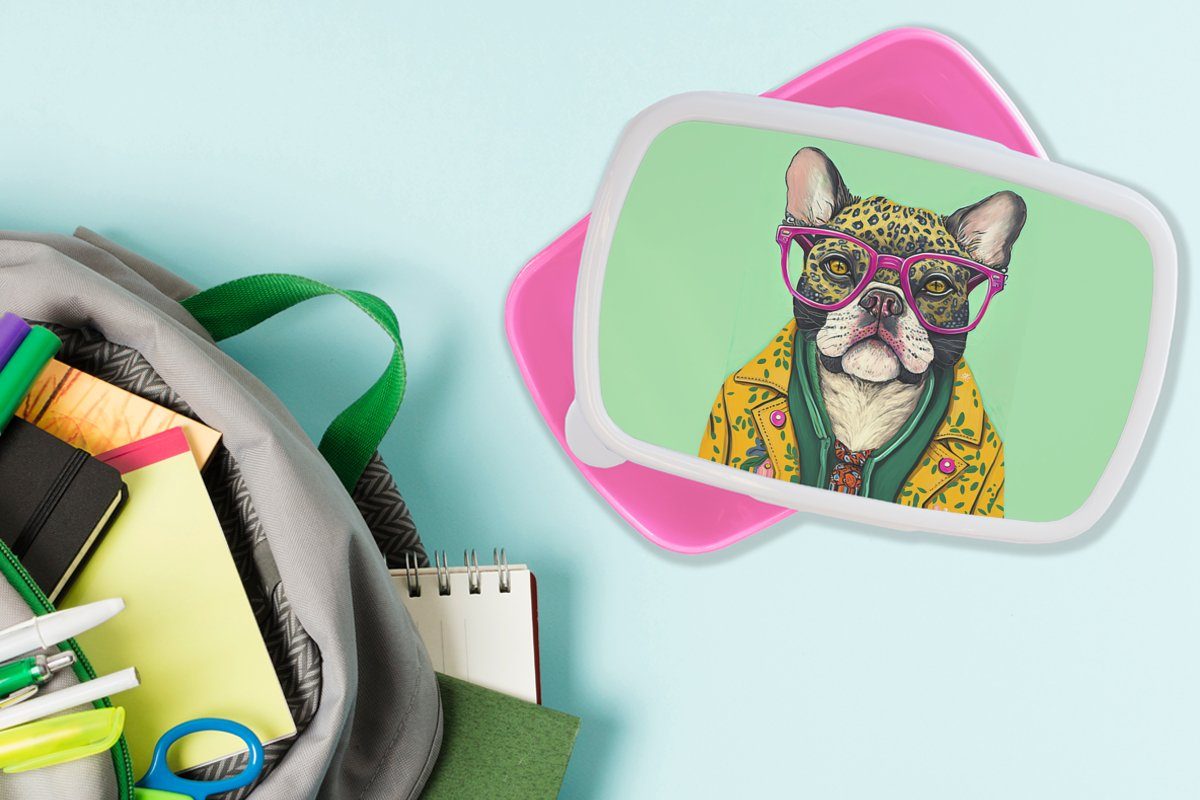 Kunststoff, rosa für Hippie - Kinder, Tiere Hund Kunststoff (2-tlg), - Erwachsene, MuchoWow Lunchbox - Brotdose Snackbox, Mädchen, Brotbox Brille,