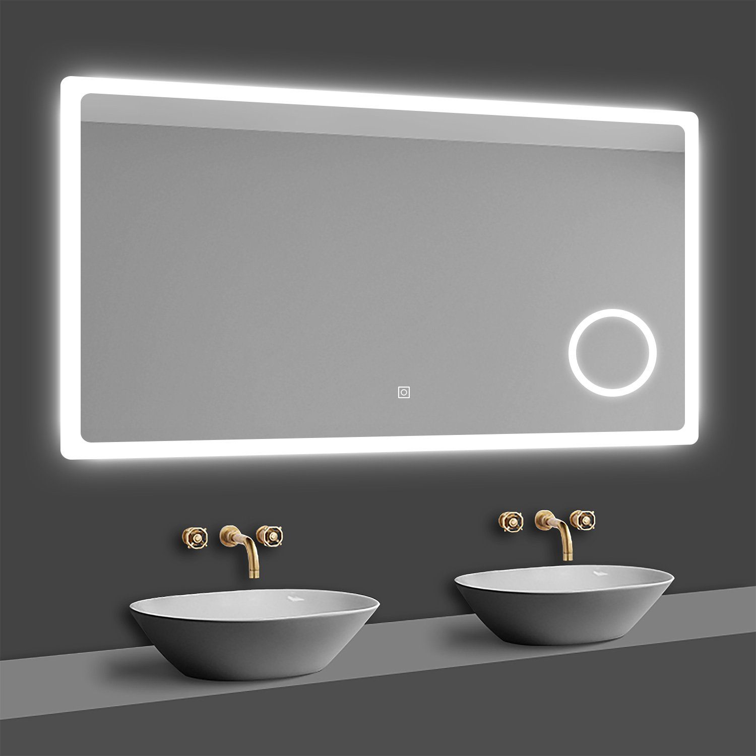 duschspa Badspiegel LED Beleuchtung Kalt/Neutral/Warmweiß Dimmbar Beschlagfrei, 3x LED Schminkspiegel, Touch, Wandschalter