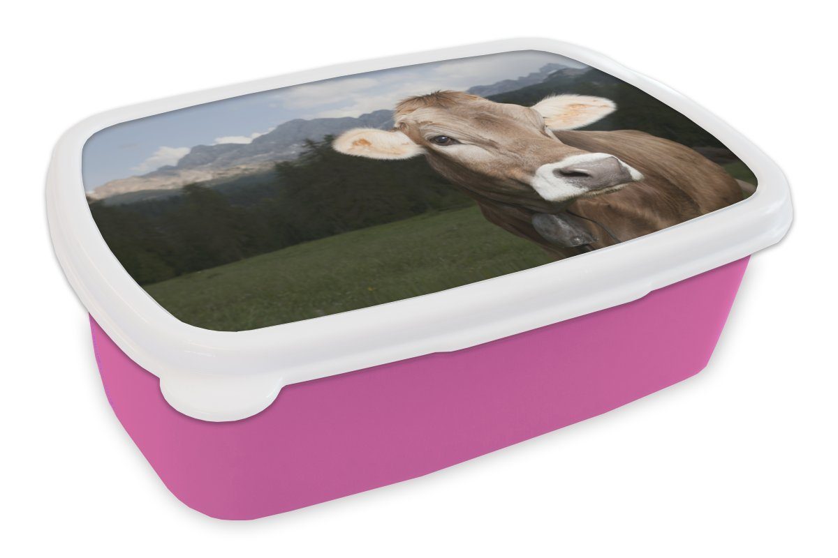 MuchoWow Lunchbox Kuh - für - Brotdose Brotbox rosa Kinder, Kunststoff Kunststoff, Licht Mädchen, Snackbox, (2-tlg), Porträt, Erwachsene