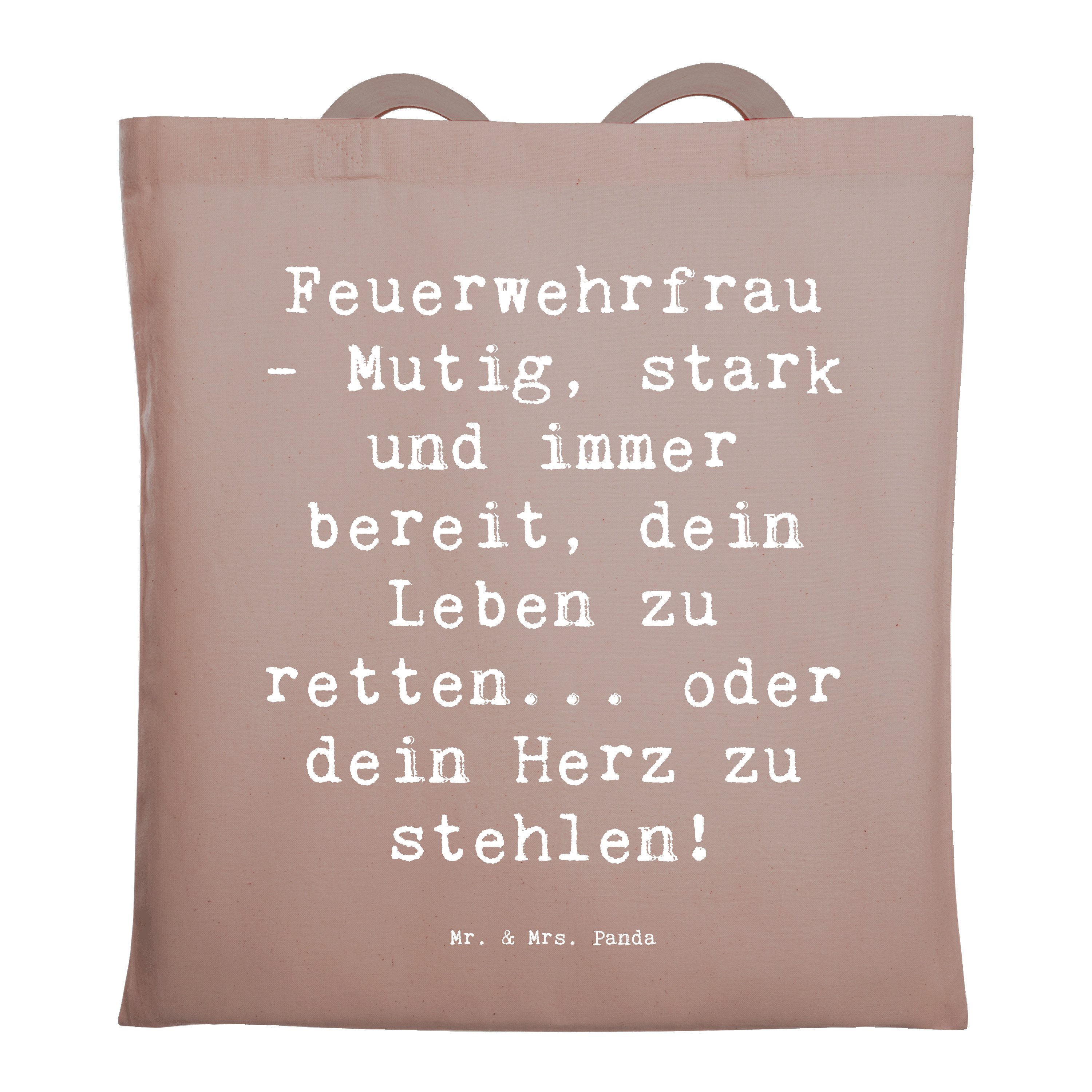 Tragetasche Spruch Feuerwehrfrau Heldin - Braun Pastell - Geschenk, Stark, Stoffb