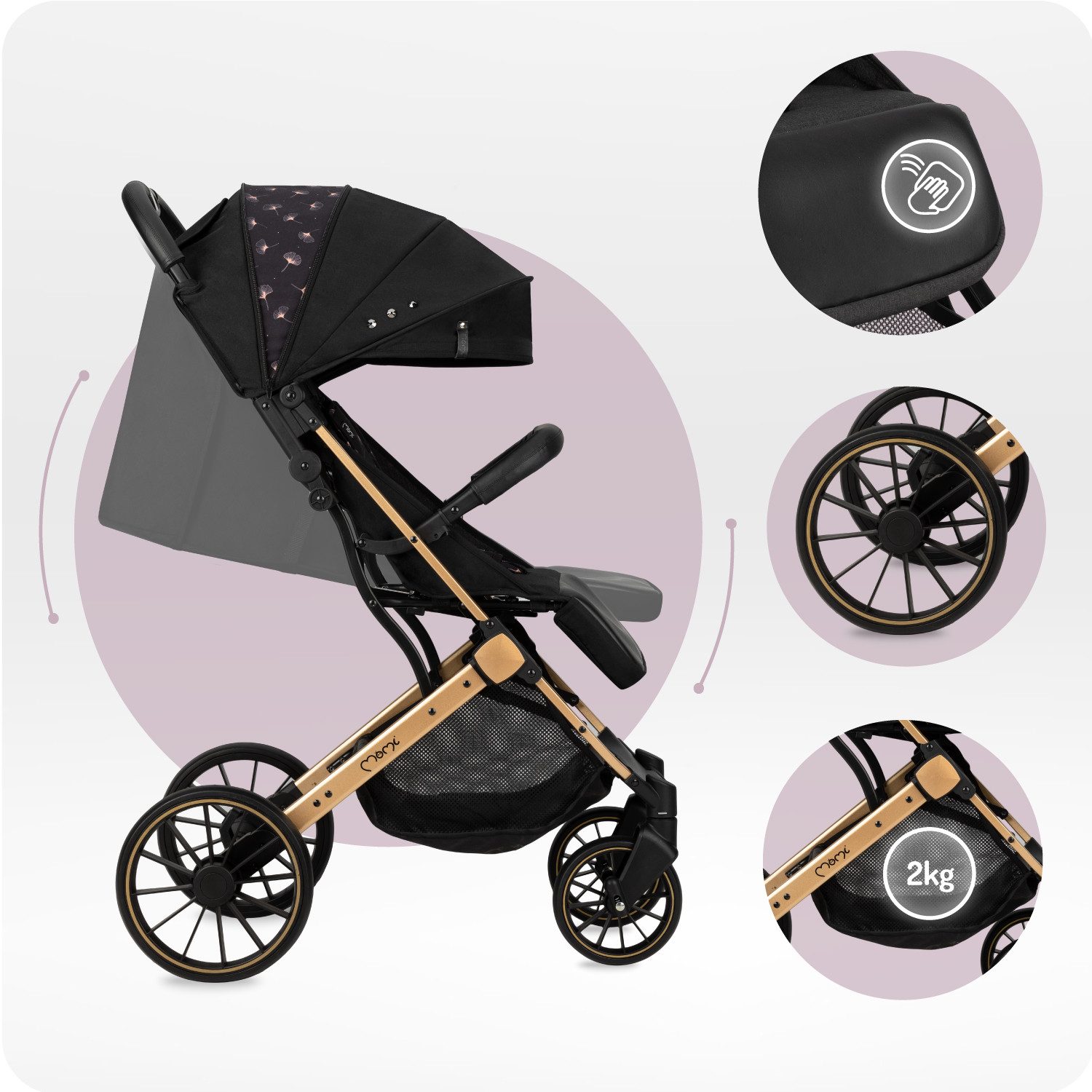 MoMi Kinder-Buggy Estelle Dakar, Einhand-Faltsystem mit Trolley-Funktion & 4-Rad-Federung