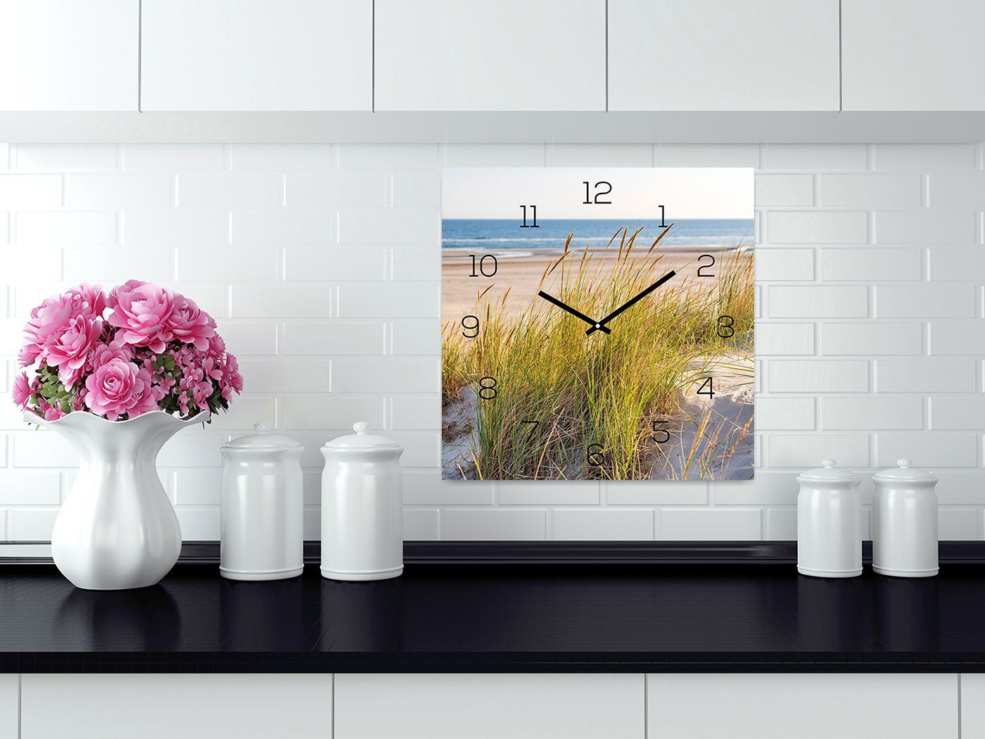 Levandeo® Wanduhr (Wanduhr Glas 30x30cm Strand günstig online kaufen