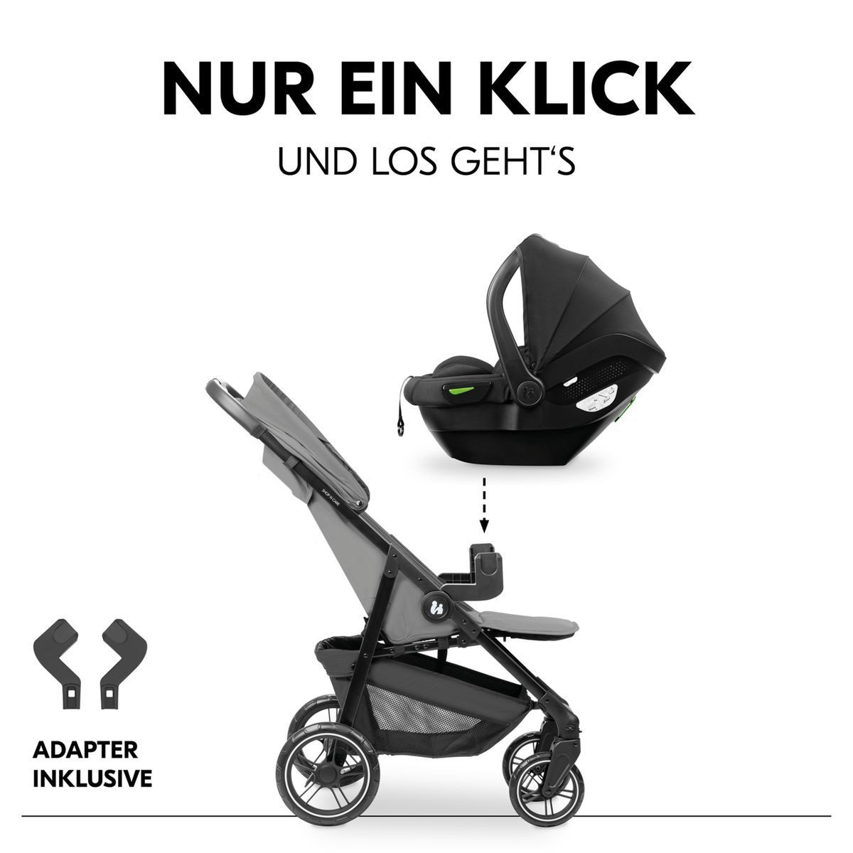 Hauck Kinder-Buggy Shop N Care 2in1 - Grey, Kinderwagen Sportwagen Set inkl. Babyschale bis 22 kg klein faltbar – Bild 4 von 5