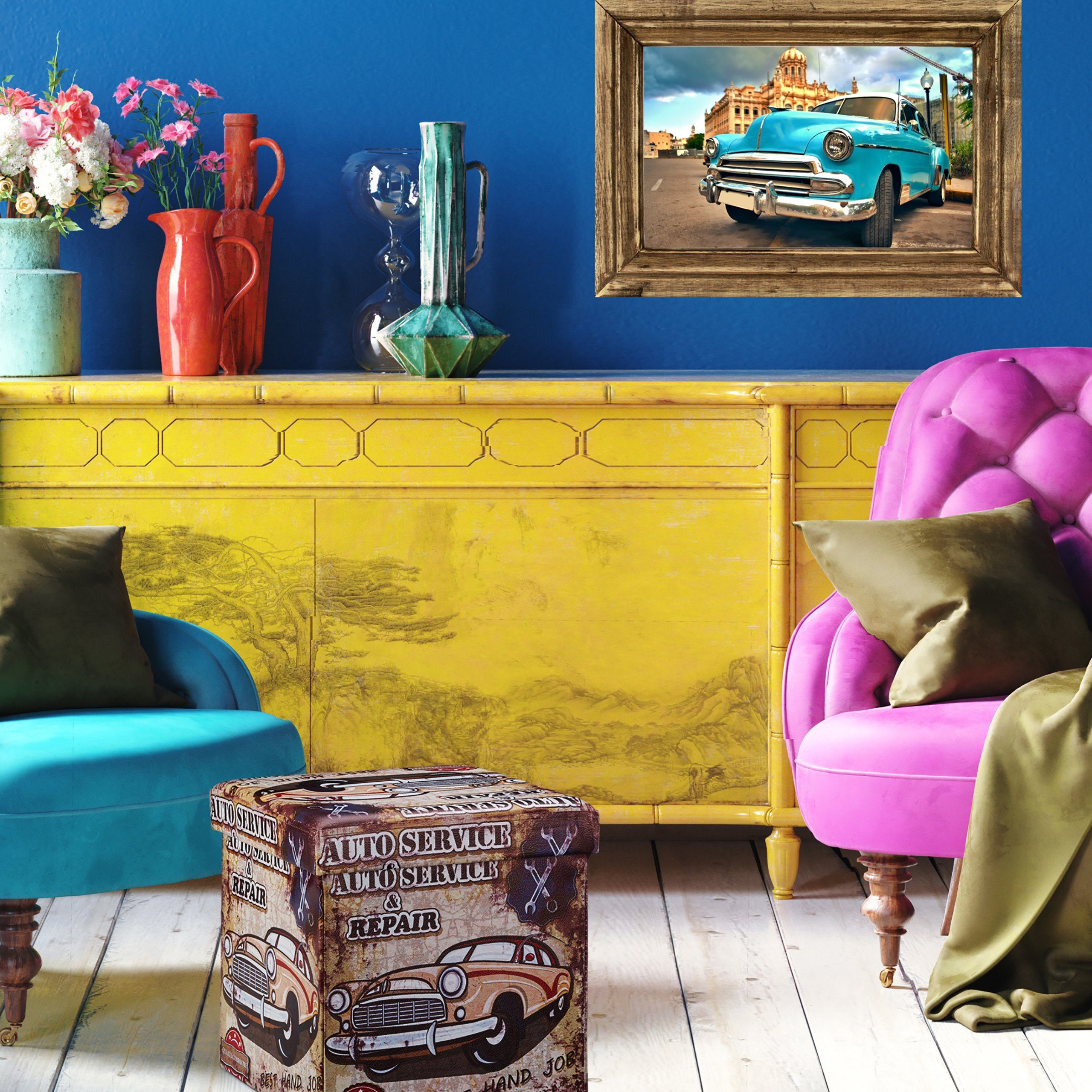 relaxdays Sitzhocker mit Stauraum Trendmotiv, Vintage