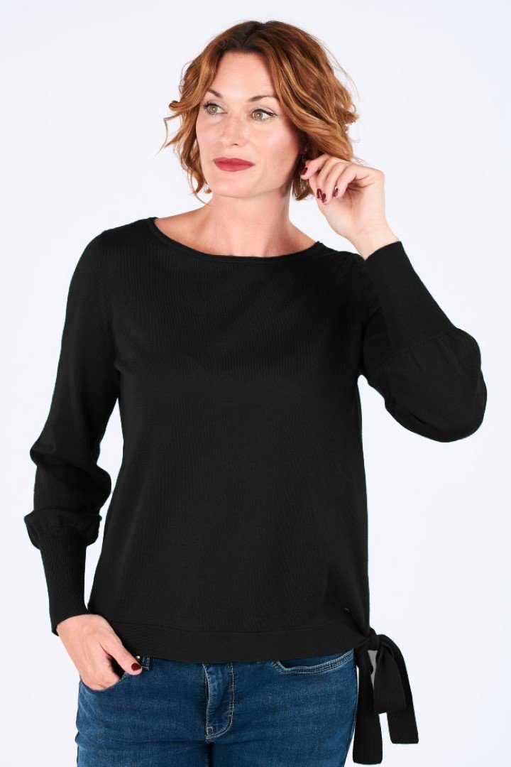 Marc O'Polo Strickpullover Longsleeve Schwarz in Unifarbe Lockere Ärmel mit engem Saumabschluss