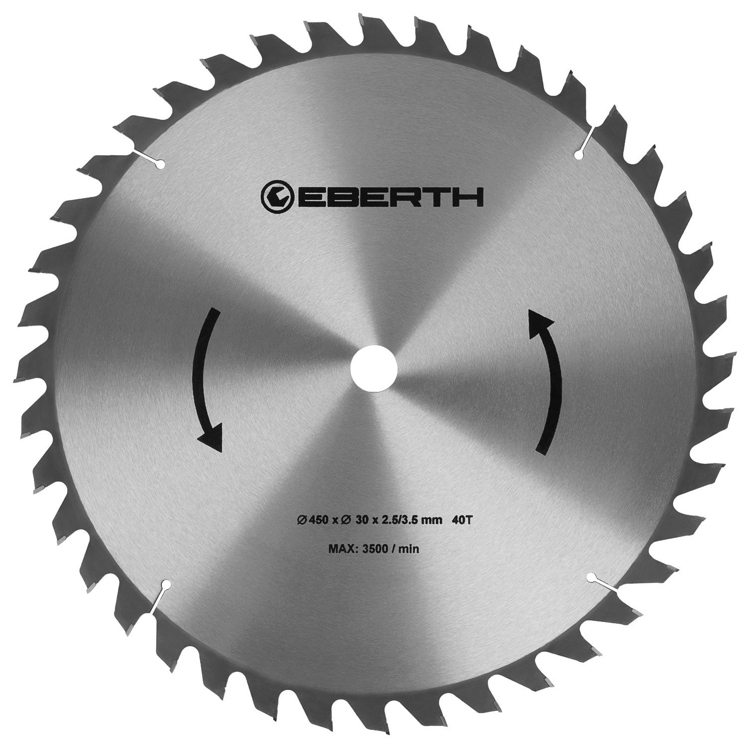 EBERTH Kreissägeblatt aus Stahl mit Hartmetall-Zähnen 450mm Durchmesser, 30mm Bohrung, 2.5mm Blättstärke, 3.5mm Schnittbreite, 40 Zähne, RPM Max. 3500