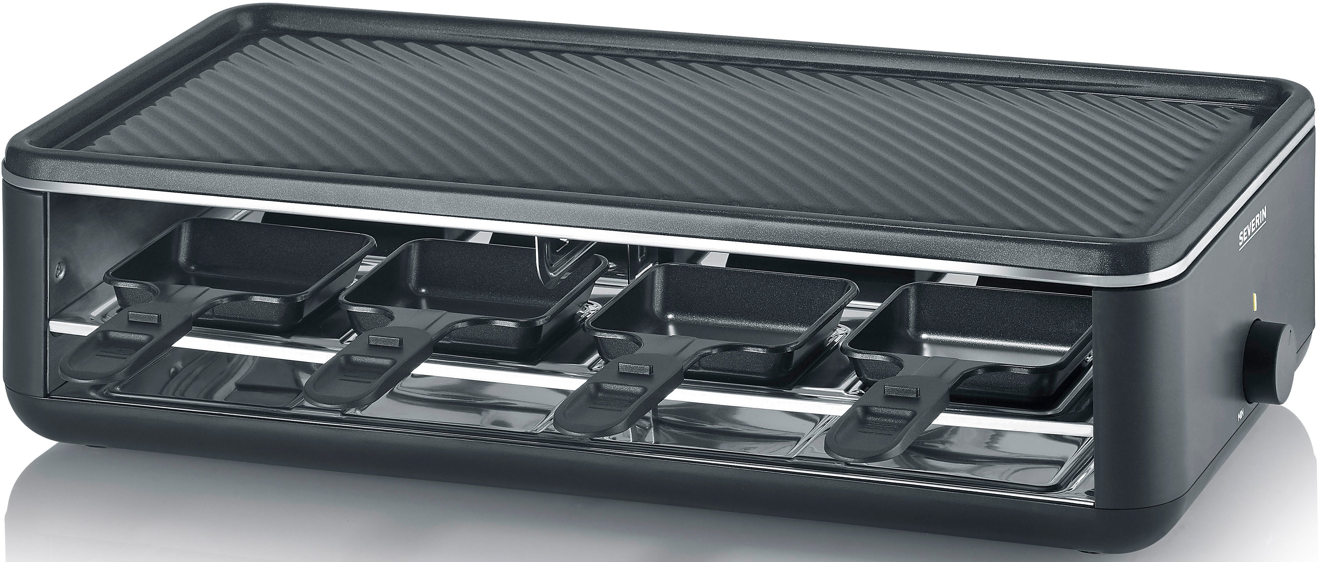 Severin Raclette Black Line Lite RG 2365, 8 Raclettepfännchen, 1400 W, Raclette-Grill