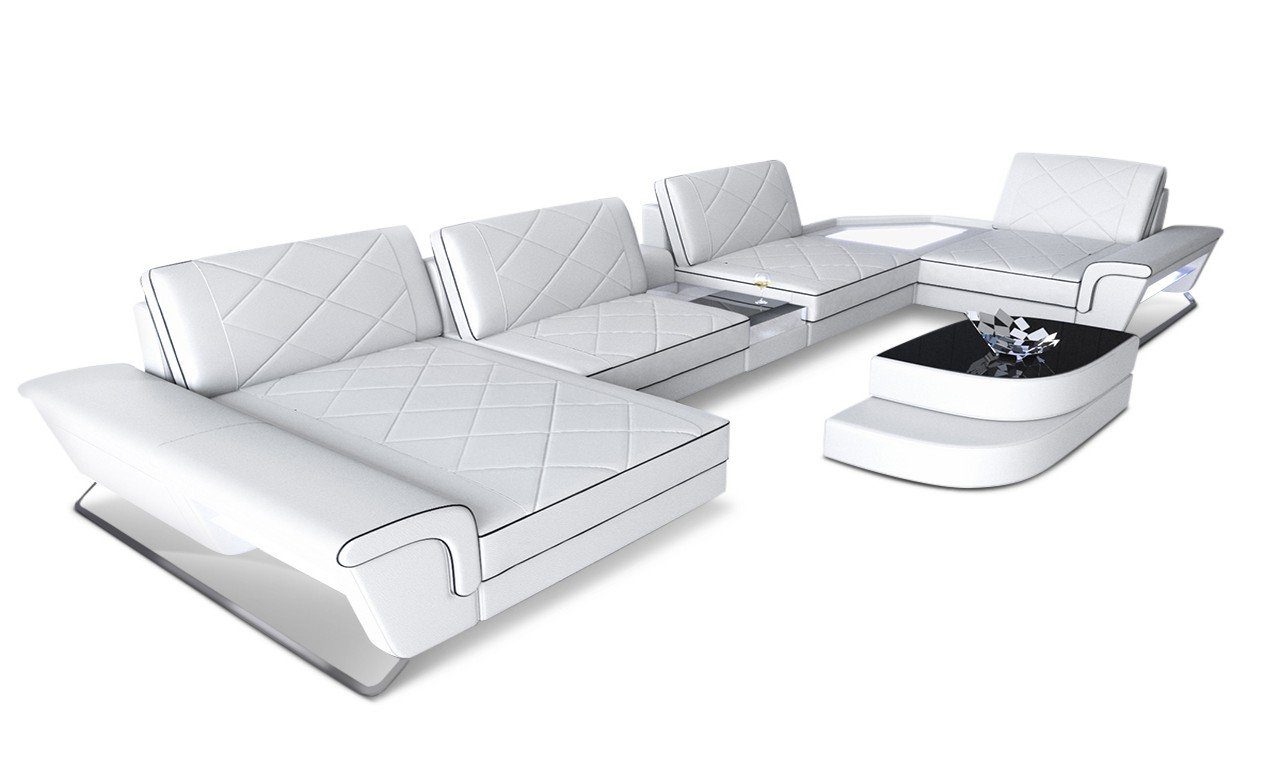 Dreams Couch Ferrara Sofa Multifunktionskonsole, Leder Sofa Wohnlandschaft USB, Ledersofa LED mit,