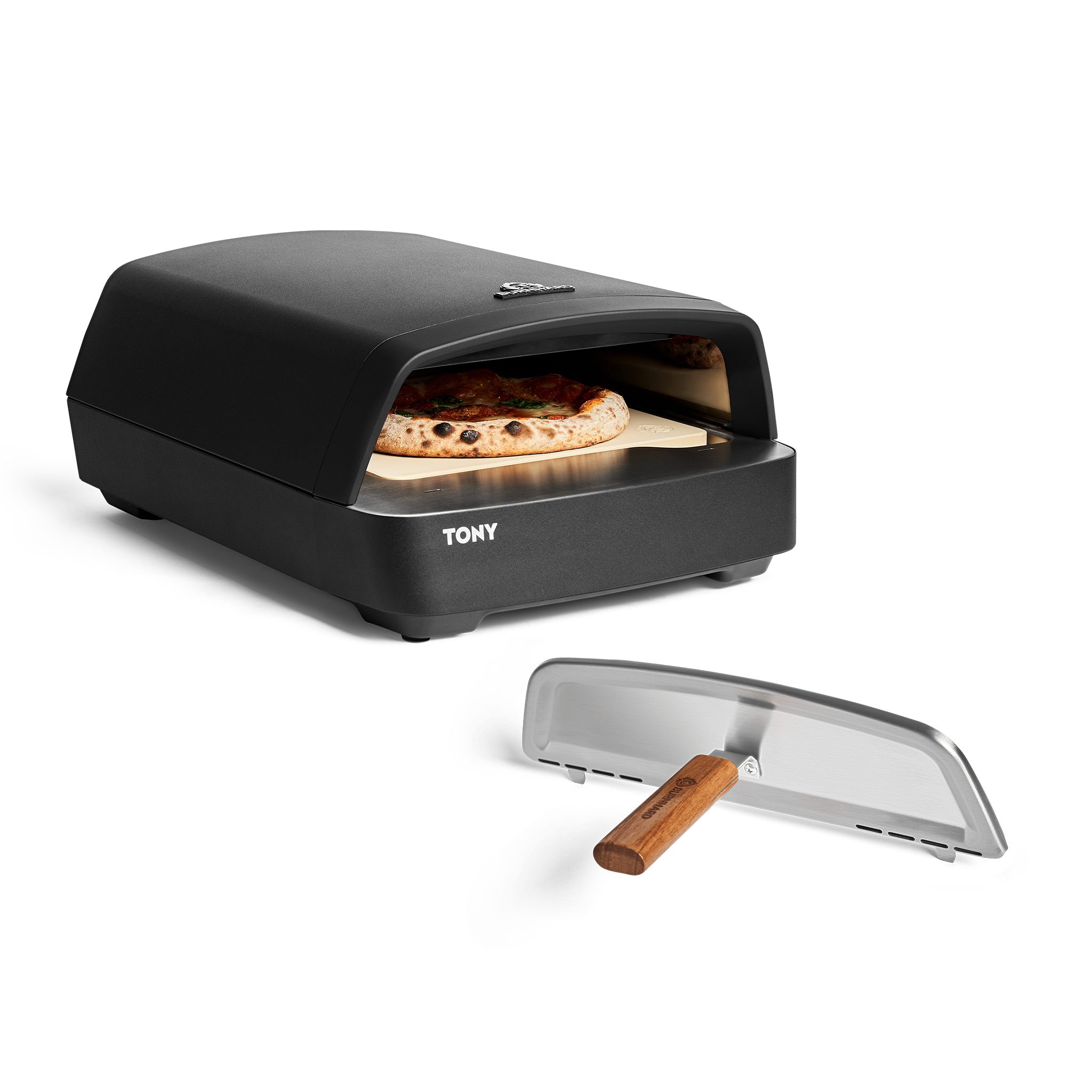 BURNHARD® Gas-Pizzaofen, BURNHARD Gas Pizzaofen - Tony inkl. Hitzeschild, 450 °C, Tragbarer 5,9 kW Outdoor Ofen für Pizza (58,5 x 47,7 x 24,8 cm) inkl. Cordierit-Pizzastein, inkl. Hitzeschild
