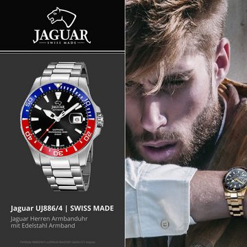 JAGUAR Quarzuhr Jaguar Herren Armbanduhr Daily Classic, Herrenuhr rund, groß (ca. 43mm), Edelstahl, Edelstahlarmband, Sport-St