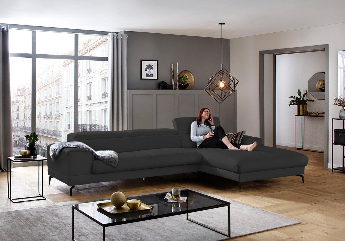 Sitztiefenverstellung, Breite mit Kopfteilverstellung, W.SCHILLIG piedroo, Ecksofa 343cm wahlweise