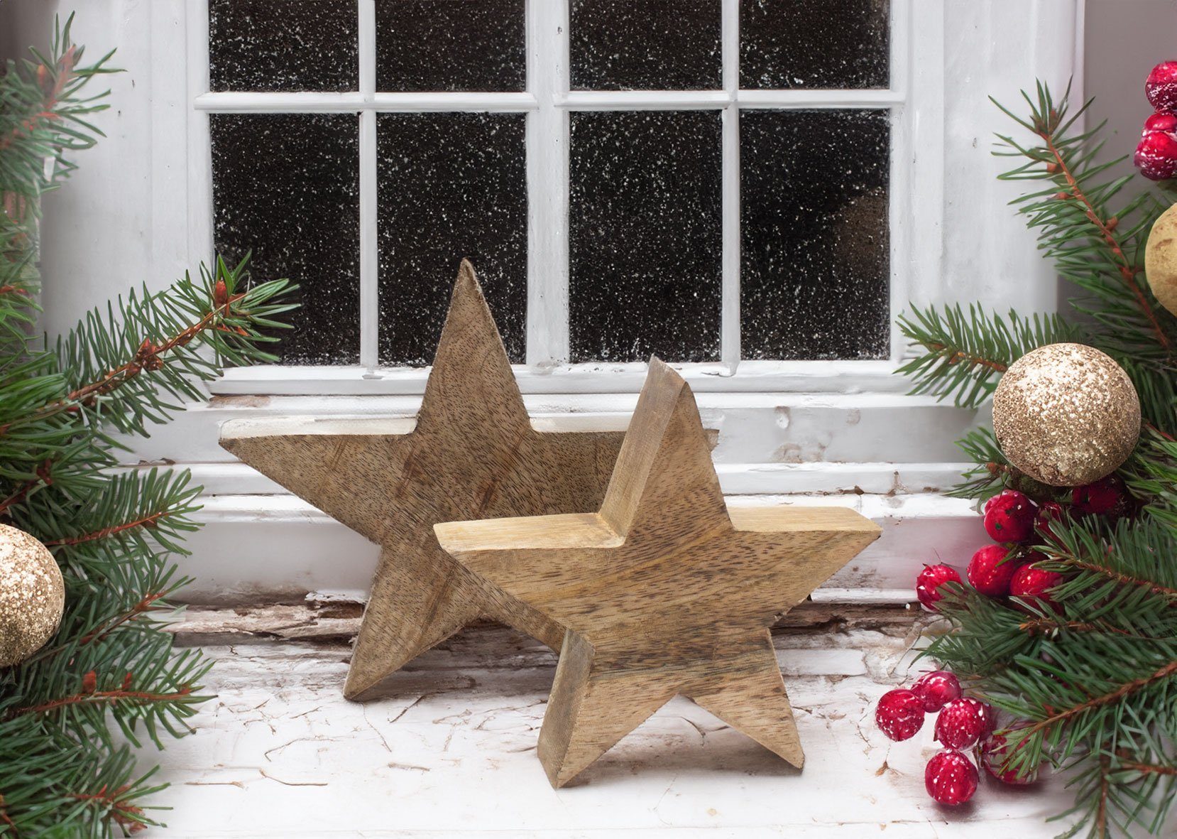 Spetebo Dekostern Mango Holz Stern 2er Set - 20 / 15 cm, Weihnachtstern Tisch Deko – Bild 5 von 5
