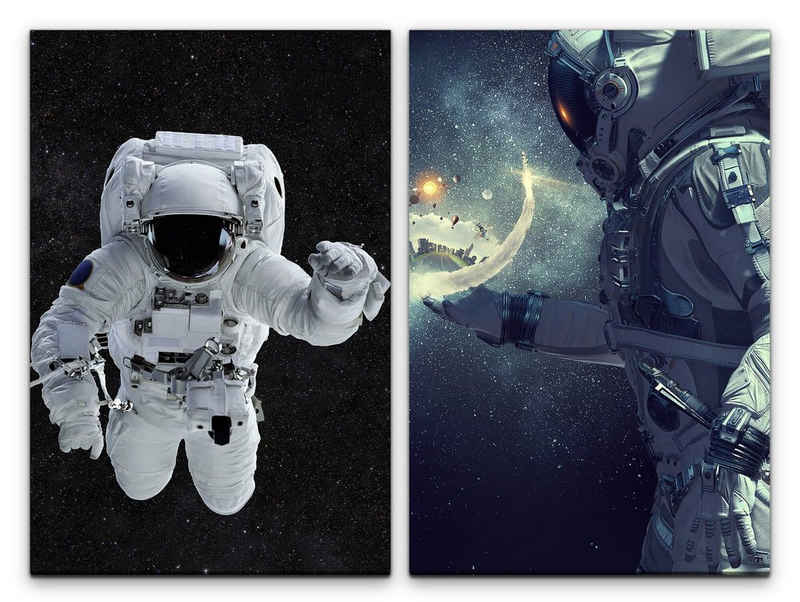 Sinus Art Leinwandbild 2 Bilder je 60x90cm Astronaut Weltraum Weltall Sterne Schwerelos Galaxie Fantasie