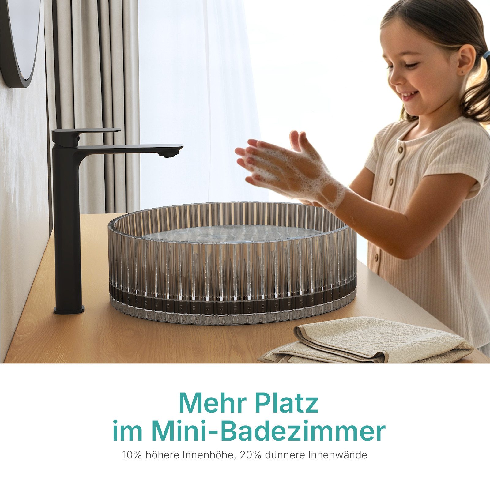 EMKE Aufsatzwaschbecken Rundes Glas Aufsatzwaschbecken 40 cm – modernes Design Waschschale – Bild 3 von 5