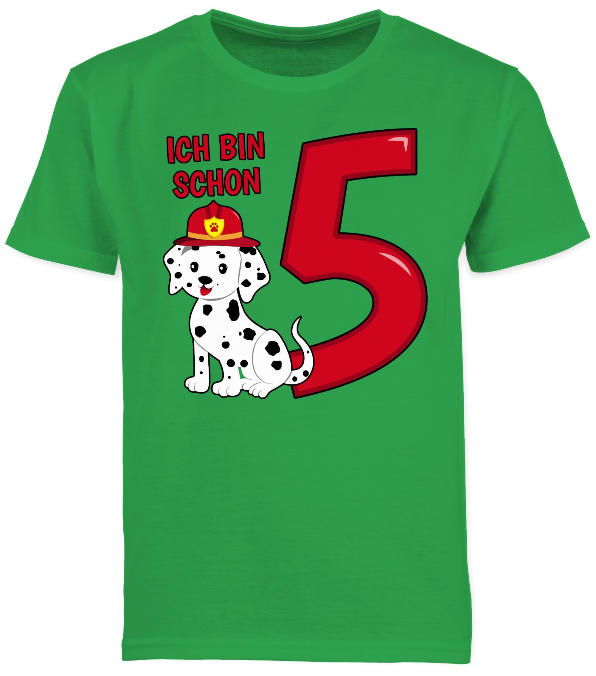 Ich Feuerwehr Grün 5. Geburtstag Hund Shirtracer T-Shirt fünf bin schon 2