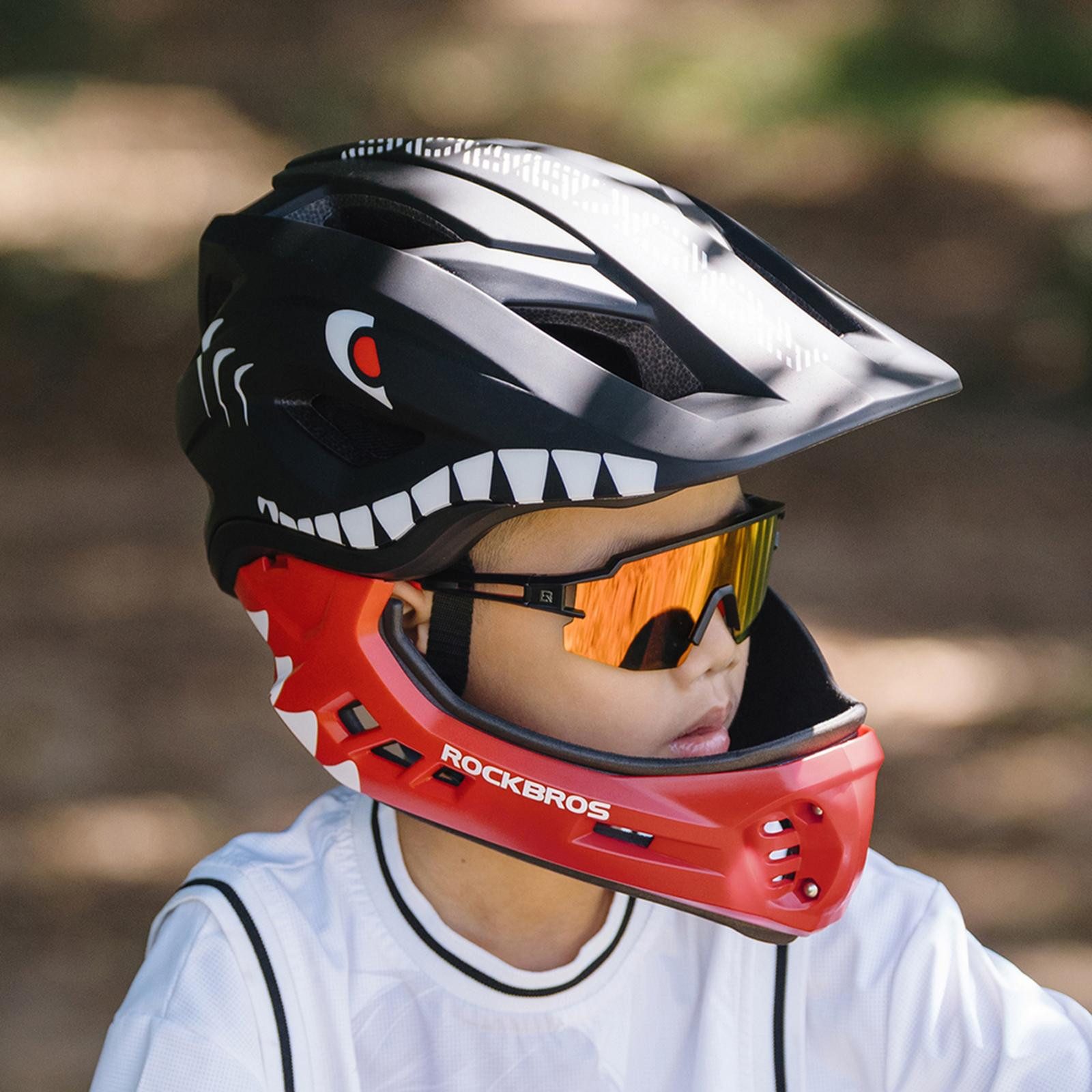 ROCKBROS Fahrradhelm TT-32006 Größe S in Schwarz, Fullface Kinder MTB BMX Downhill Schutzhelm Helm Belüftet Leicht