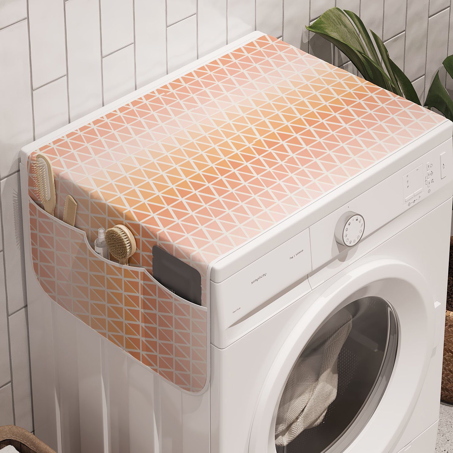 Abakuhaus Badorganizer Anti-Rutsch-Stoffabdeckung für Waschmaschine und Trockner, Abstrakt Pastell Peachy Triangles