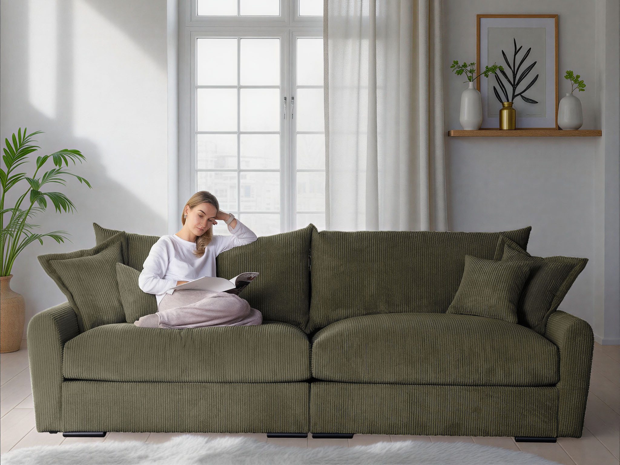 Home affaire Big-Sofa Finka, Breite 190 cm, Mega-Sofa, Cord oder Chenille-Struktur, mit Federkern & 4 Zierkissen
