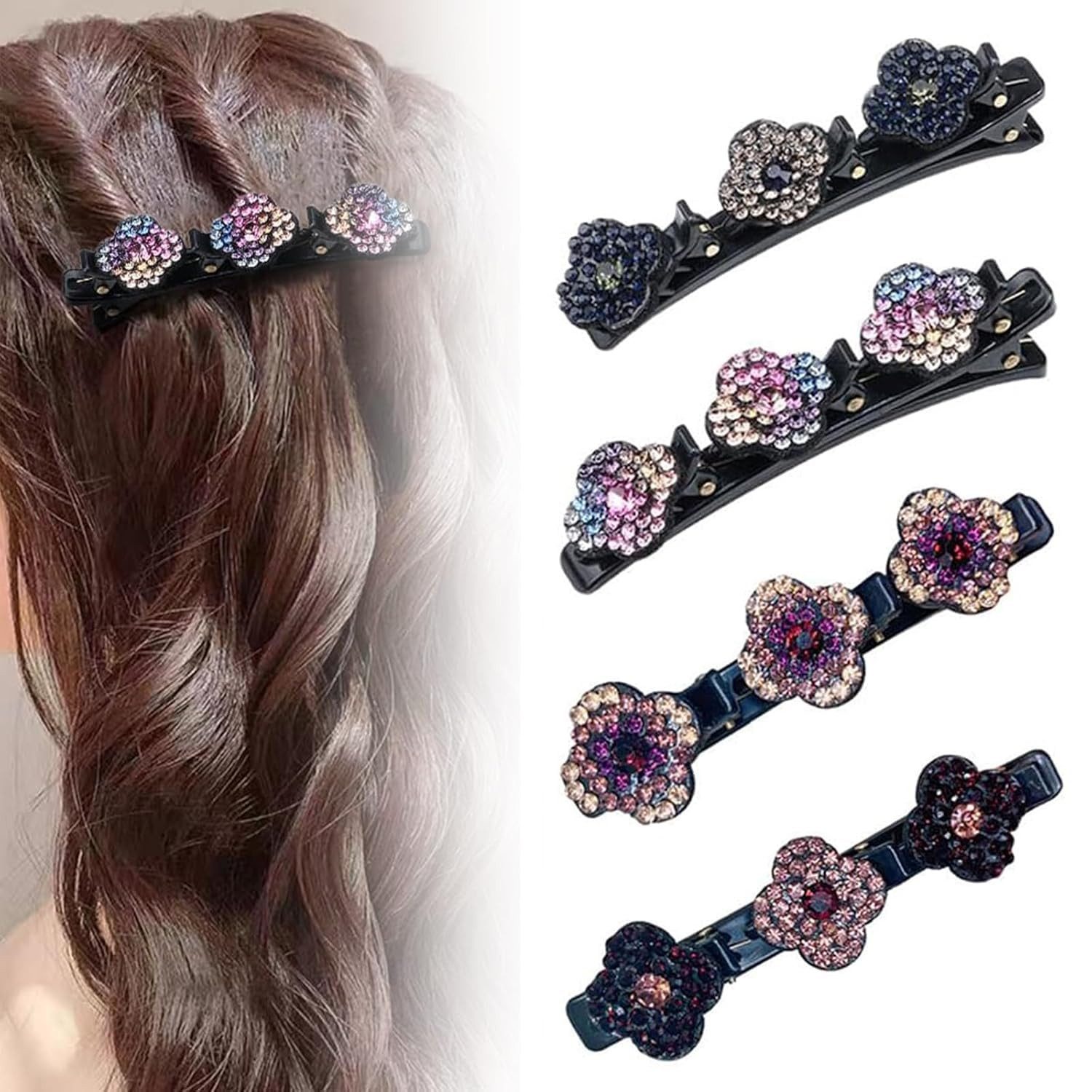 Haarspange 4 Stück mit funkelnden Kristallsteinen, für Flechtfrisuren
