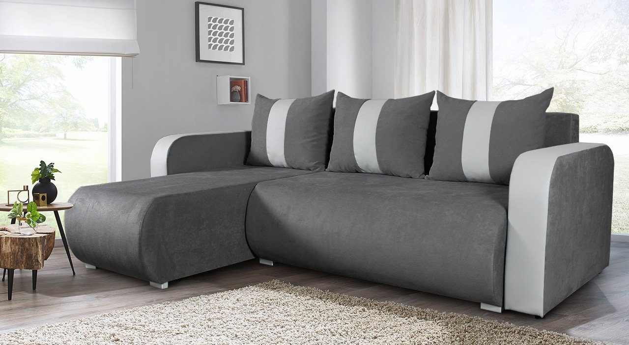 L-Form Cayenne Schlafsofa, Rino, Ecksofa 1132 + Universal Enjoy mane mit Schlaffunktion 24 Couch, Bettkasten, Sofnet und