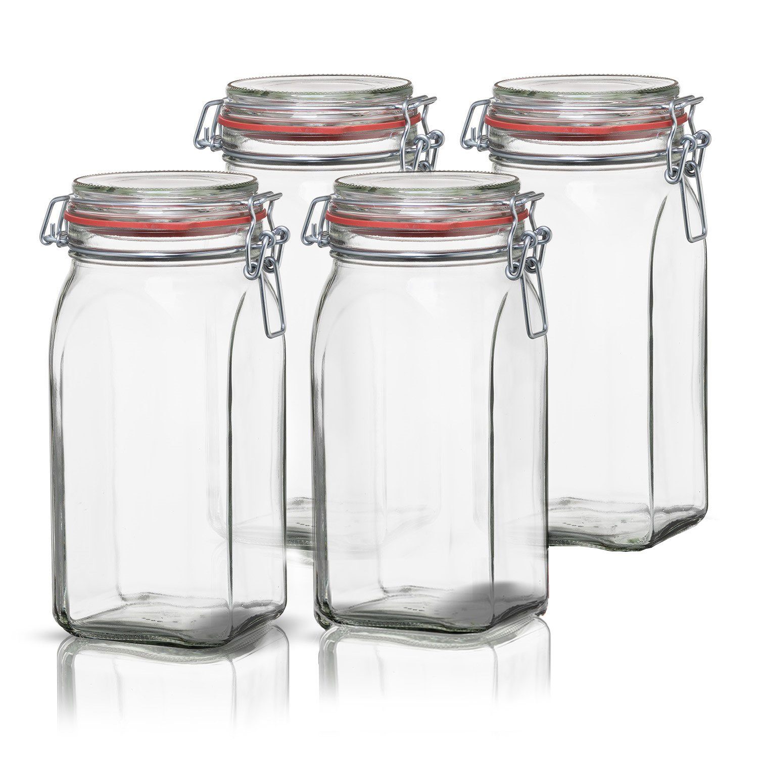 BigDean Einmachglas 4x Vorratsgläser 1,5L Deckel & Bügelverschluss Made in Germany, Glas, (Set, 4-tlg., Einweck Gläser), Einweck Glas, Luftdicht, Spülmaschinenfest, Lebensmittelecht
