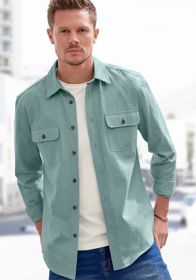 John Devin Langarmhemd, Overshirt aus reiner Baumwolle, mit aufgesetzten Ta günstig online kaufen