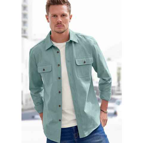 John Devin Langarmhemd, cooles Overshirt aus reiner Baumwolle, mit aufgesetzten Taschen