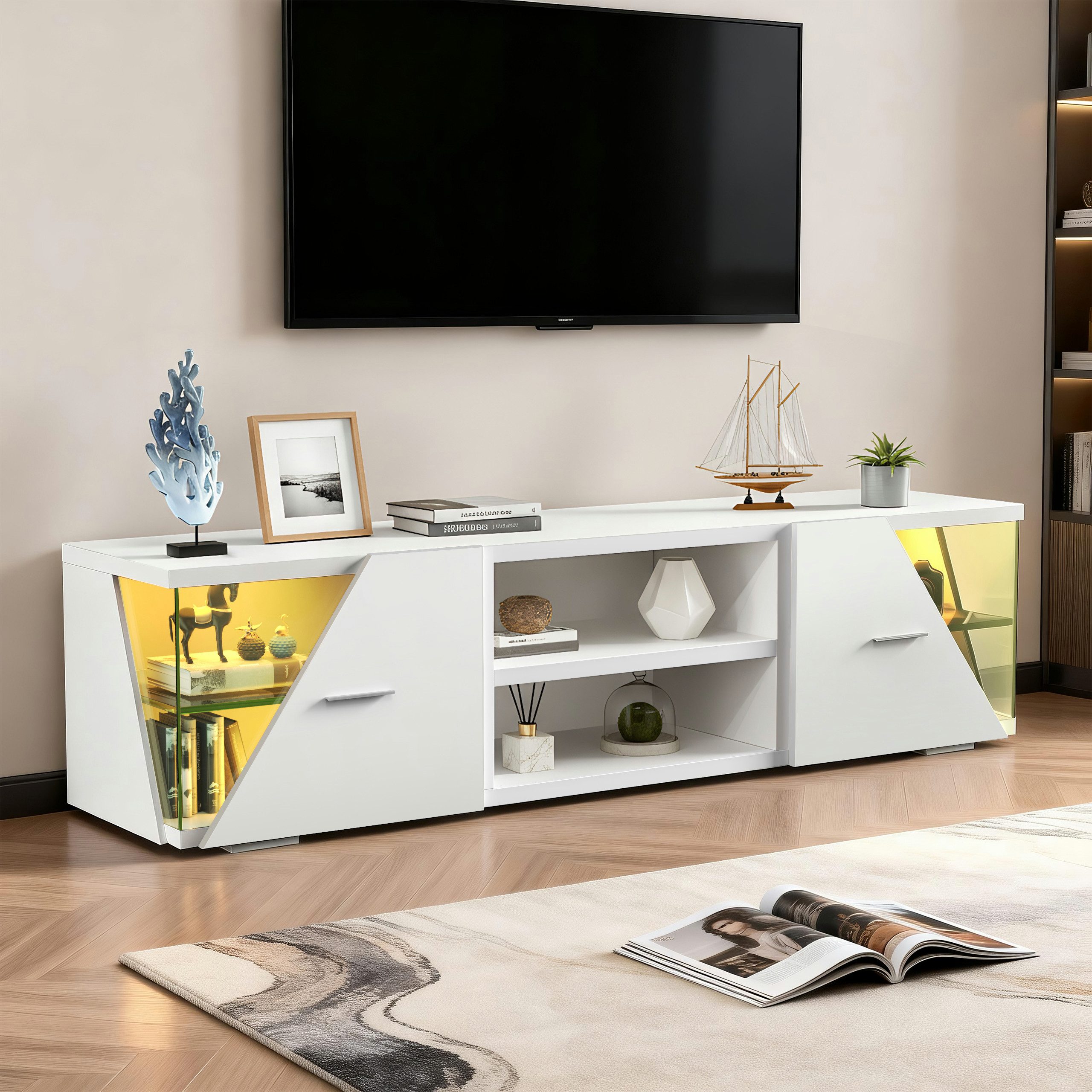 oyajia Lowboard LED TV-Schrank (mit LED-Beleuchtung, stehend Lowboard, 150cm), für Fernseher bis 55 Zoll